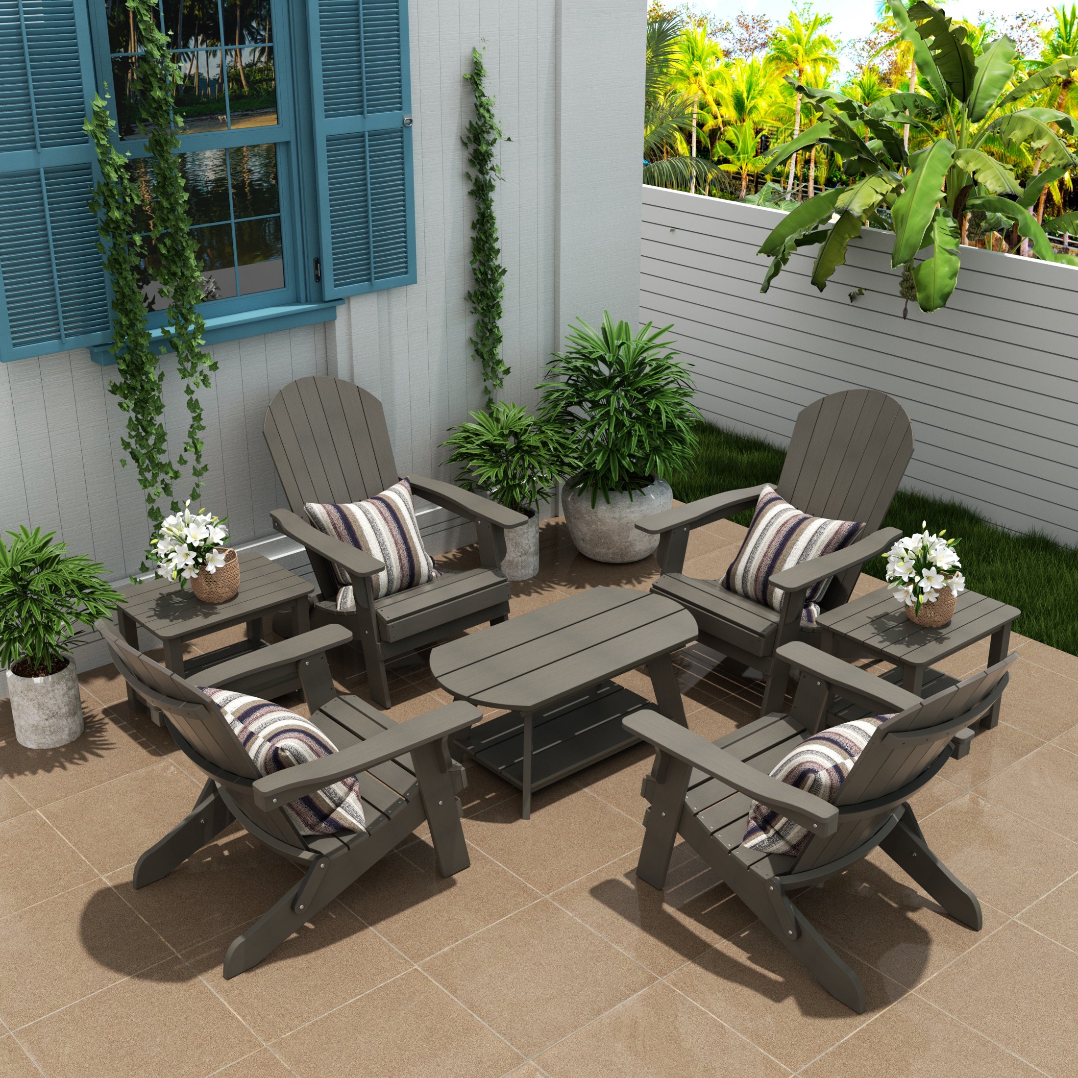 Florence 7-Piece HIPS Outdoor Poly Adirondack Seashell Conversation Lounge Set