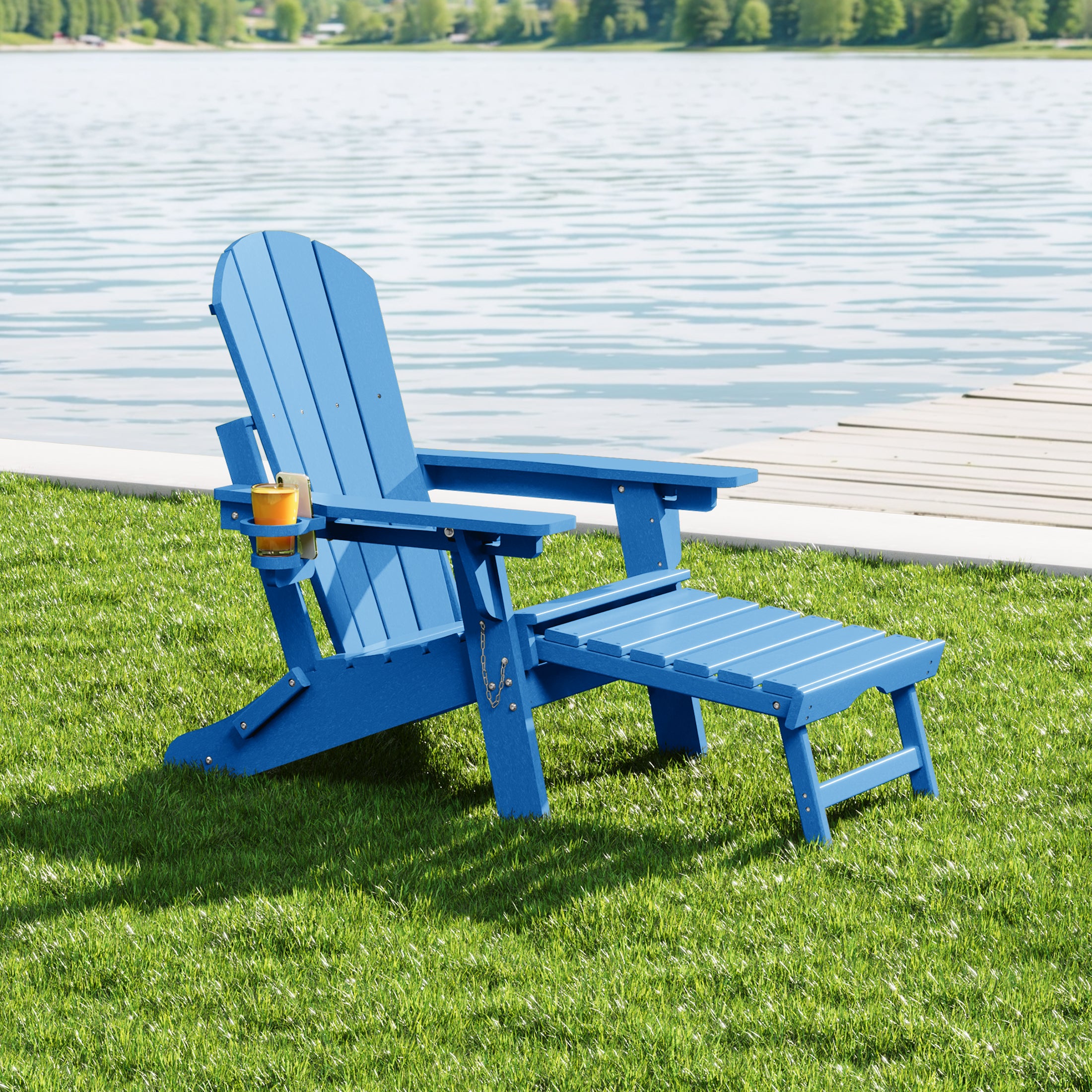 Paradise Folding Adjustable Adirondack Chair with Retractable Ottoman and Cup Holder