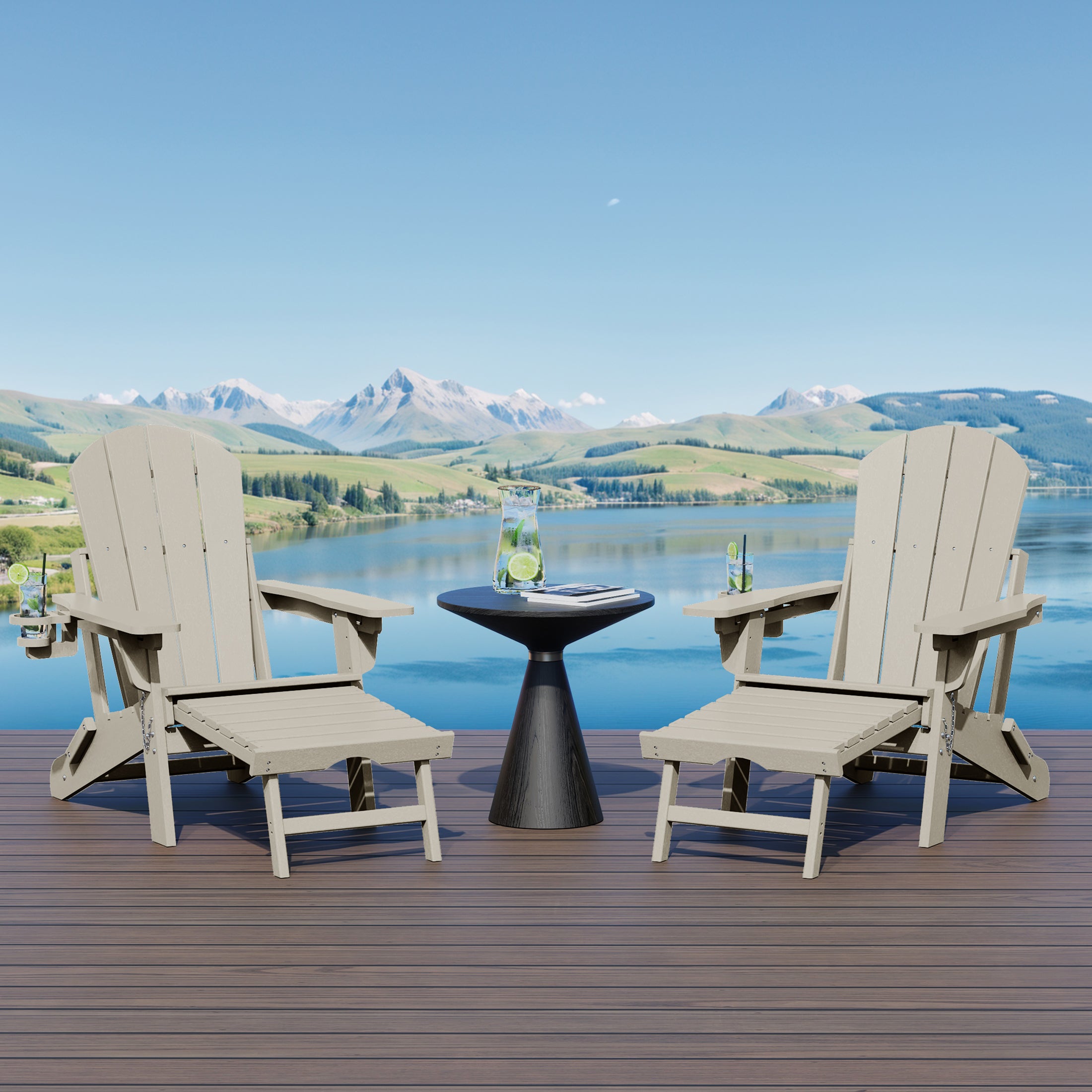Paradise Folding Adjustable Adirondack Chair with Retractable Ottoman and Cup Holder (Set of 2)