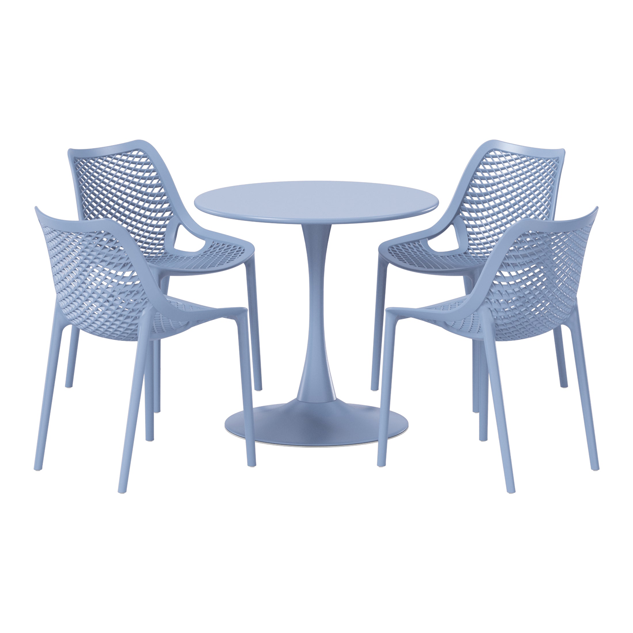 Sunshine 5-Piece Outdoor Indoor Round Metal Dining Table Set And Stackable Resin Patio Dining Side Chairs