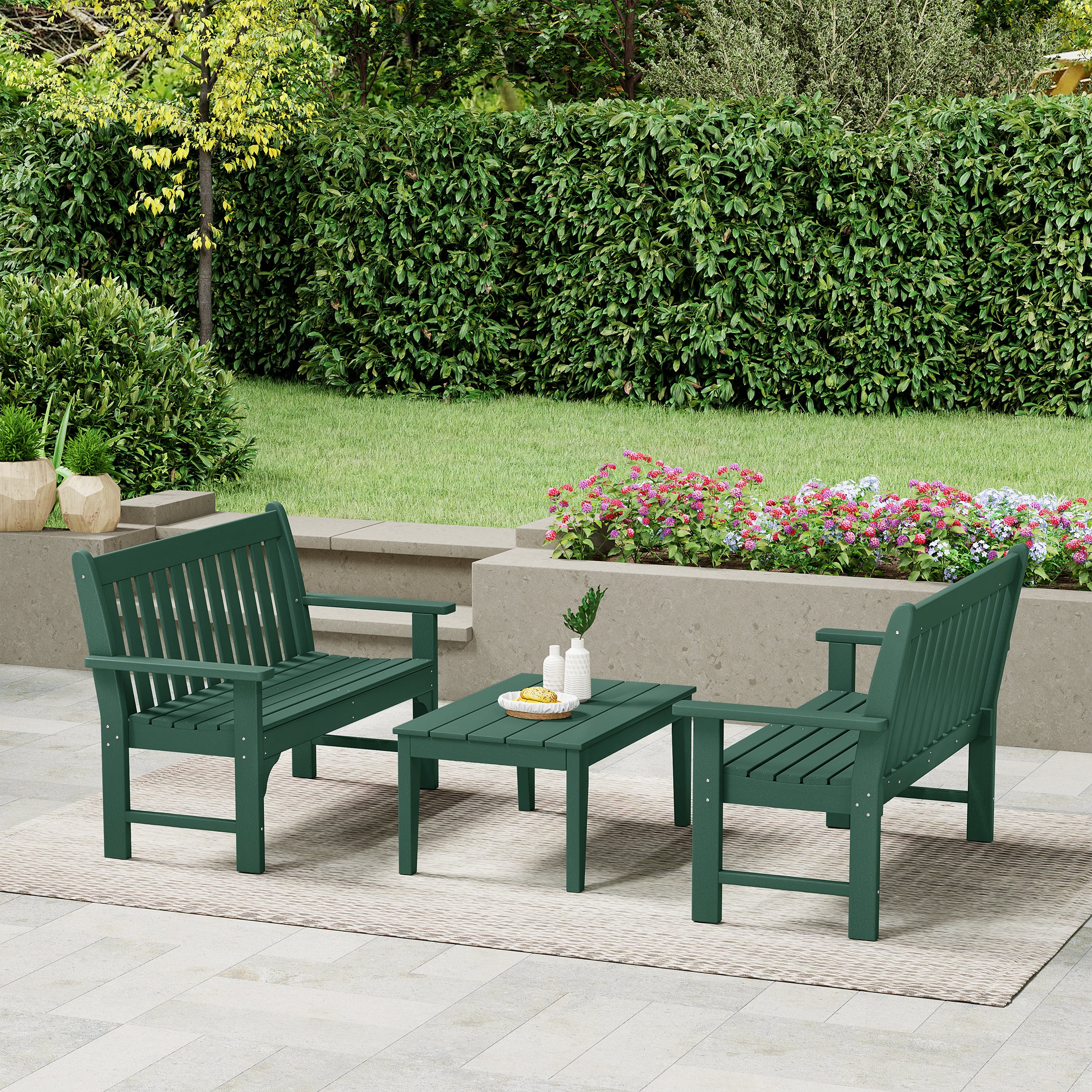 Paradise 3-Piece HDPE Outdoor Patio Furniture Couch and Coffee Table Set