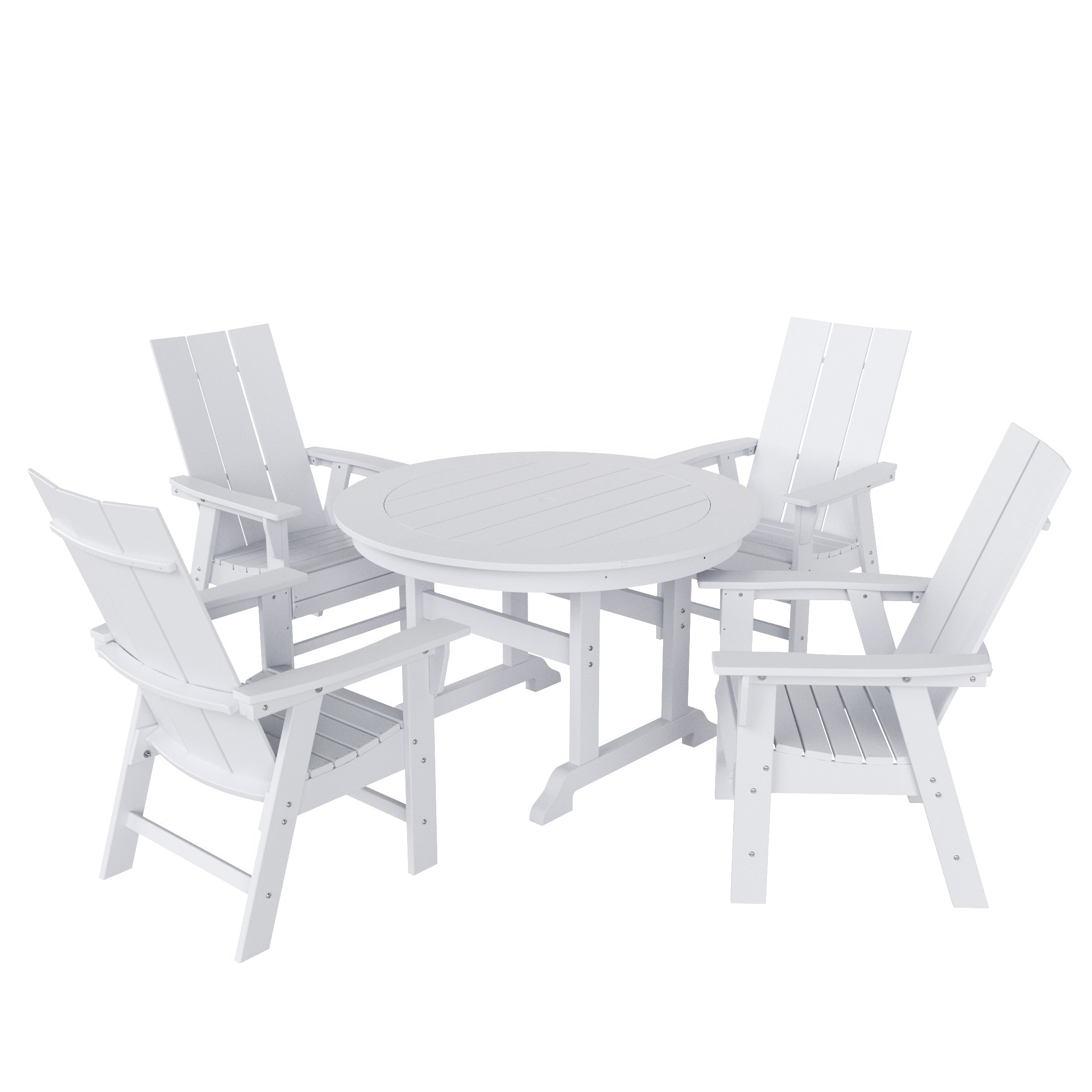 Palms 5 Piece Outdoor Patio Dining Round Table and Modern Armchair Set