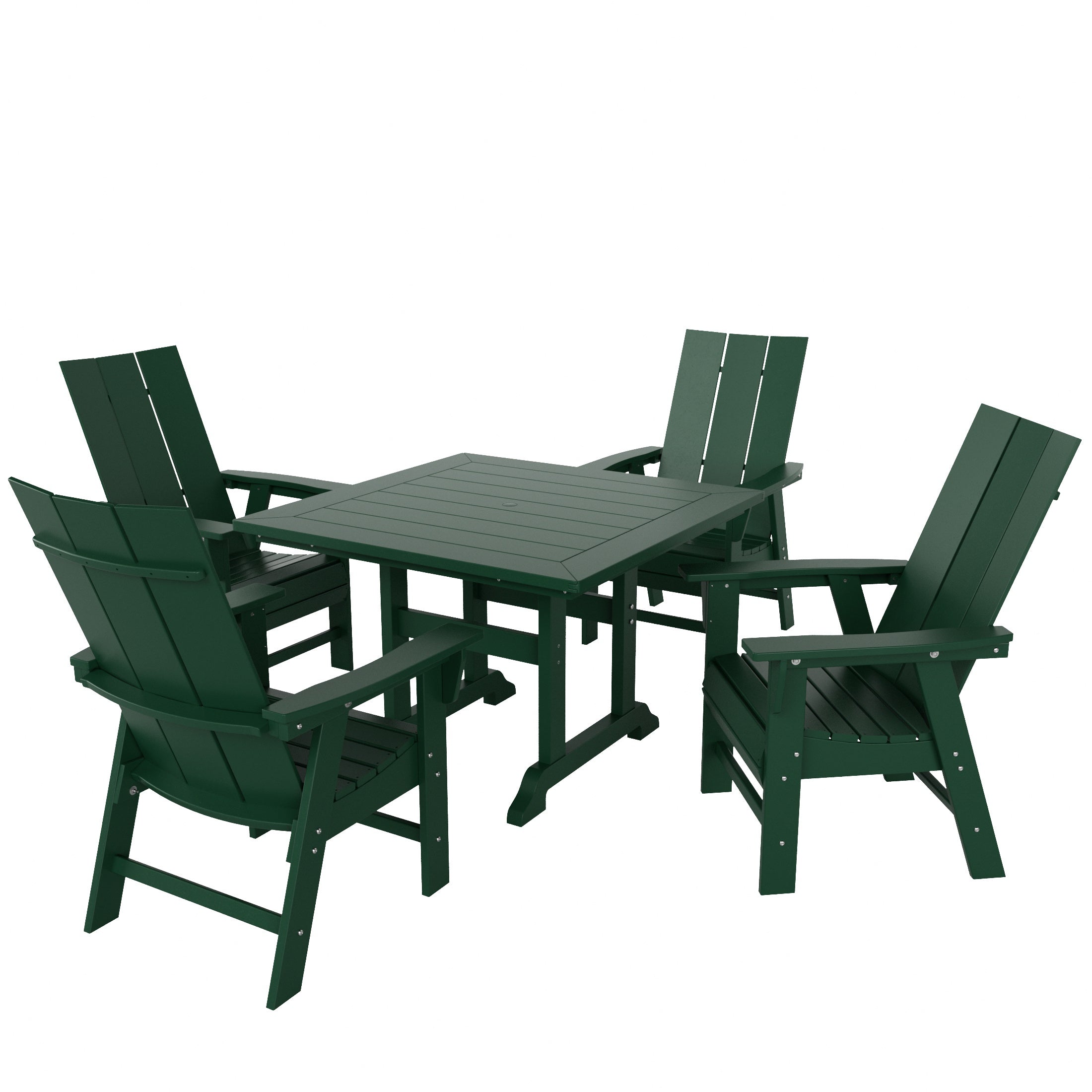 Palms 5 Piece Outdoor Patio Dining Square Table and Modern Armchair Set