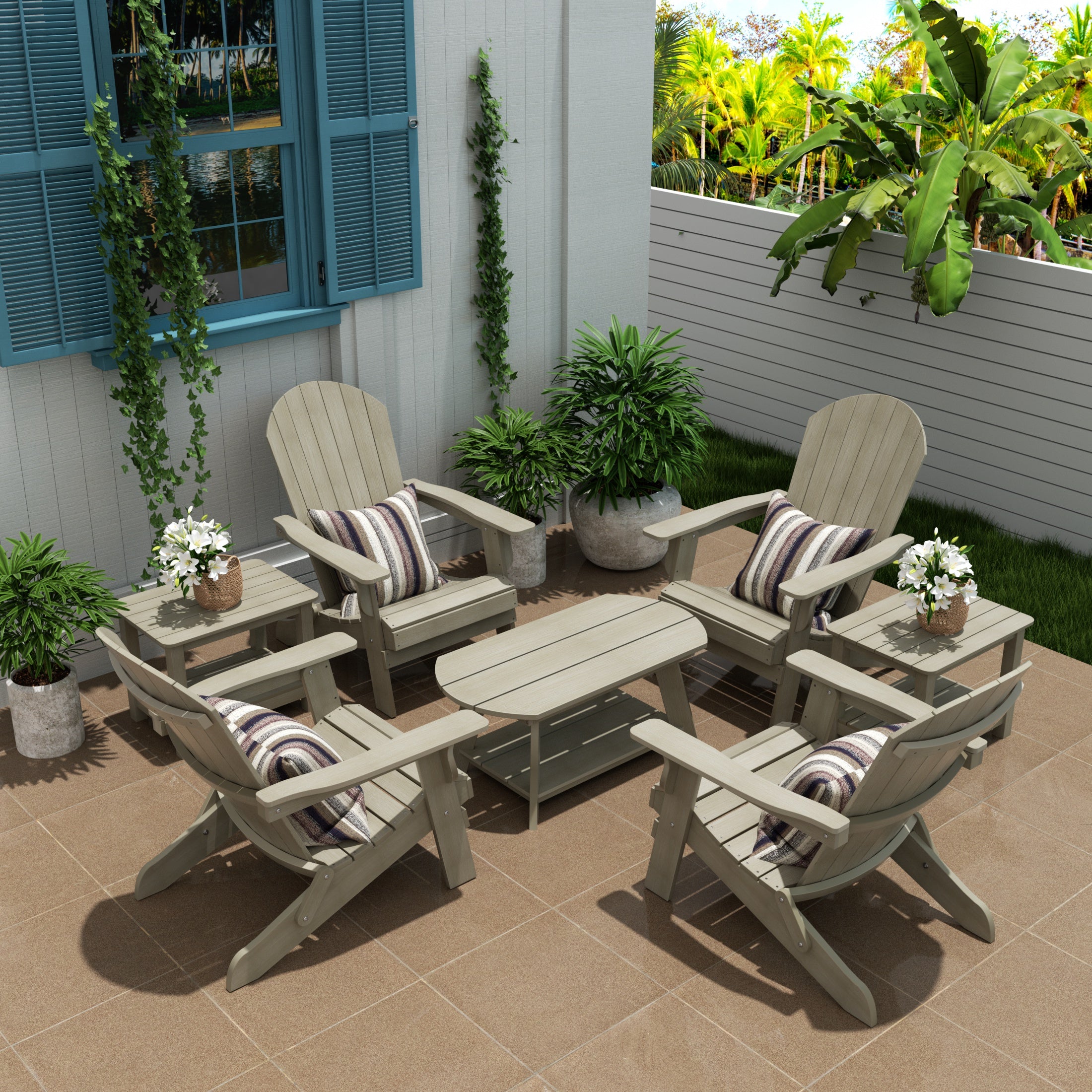 Florence 7-Piece HIPS Outdoor Poly Adirondack Seashell Conversation Lounge Set