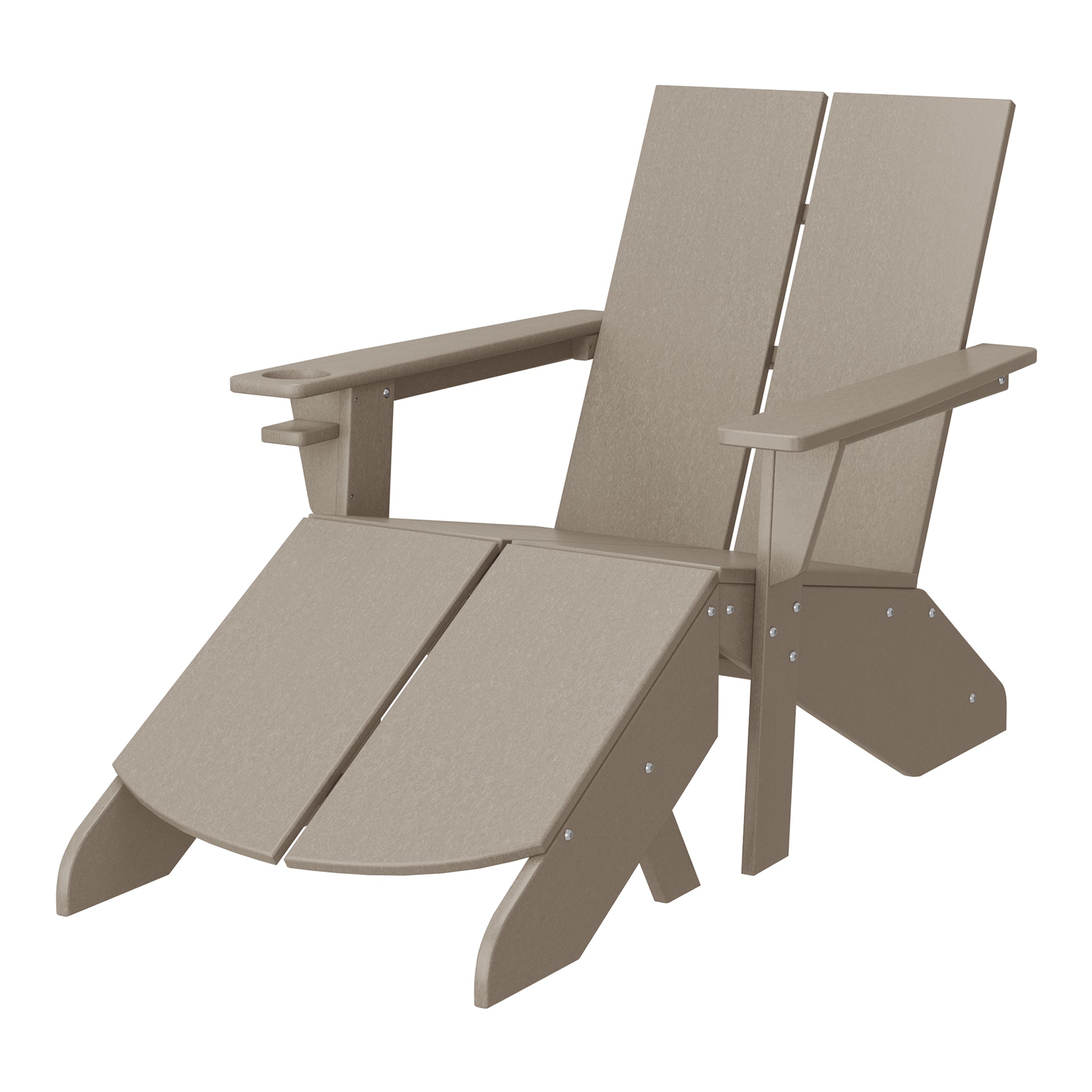 Seaview Outdoor HDPE Modern Adirondack Chair with Folding Patio Ottoman and Cup Holder