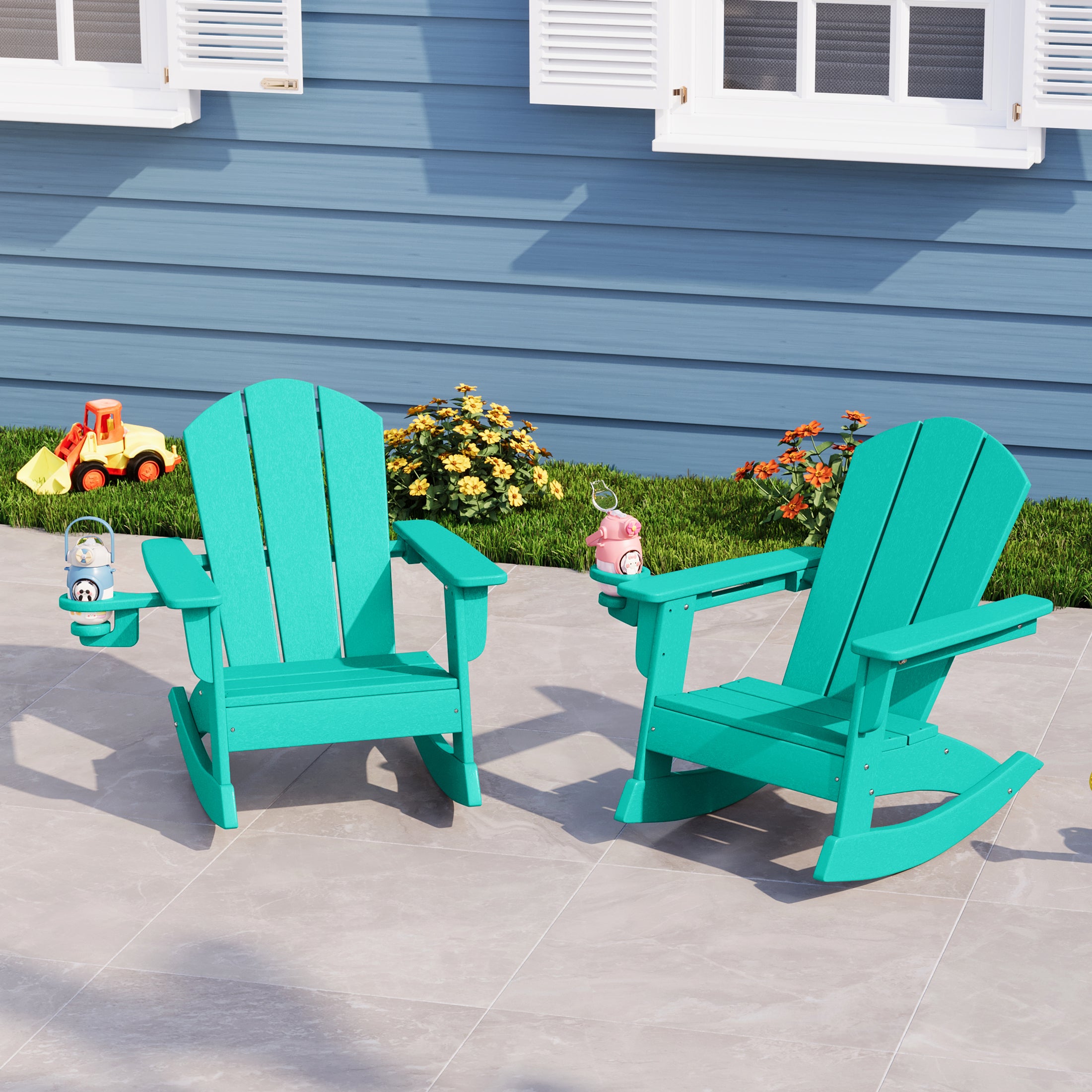 Paradise Outdoor HDPE Plastic Preschool Toddler Classic Adirondack Rocking Chairs (Set of 2)