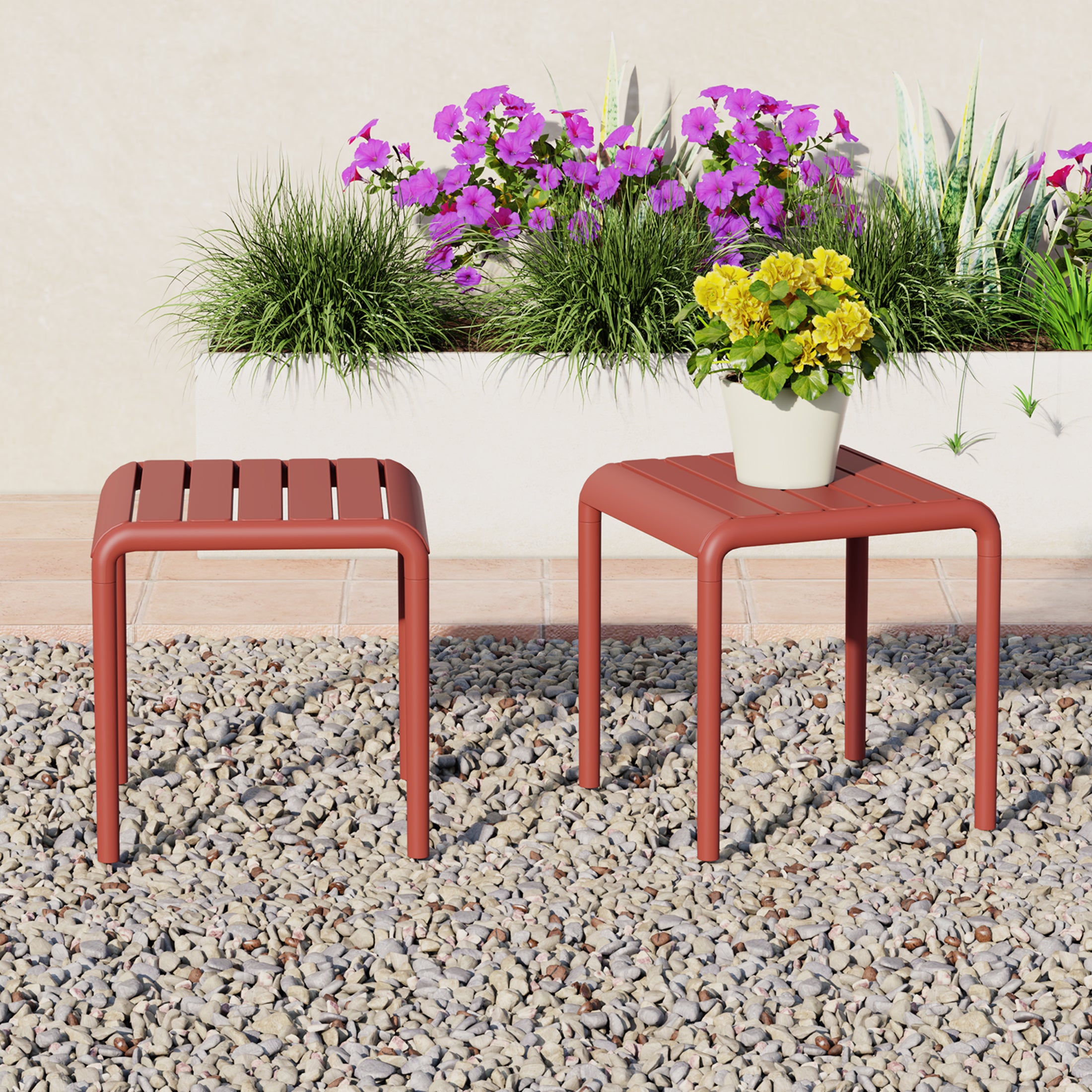 Sunshine Plastic Modern Outdoor Patio Accent Side Tables (Set of 2)