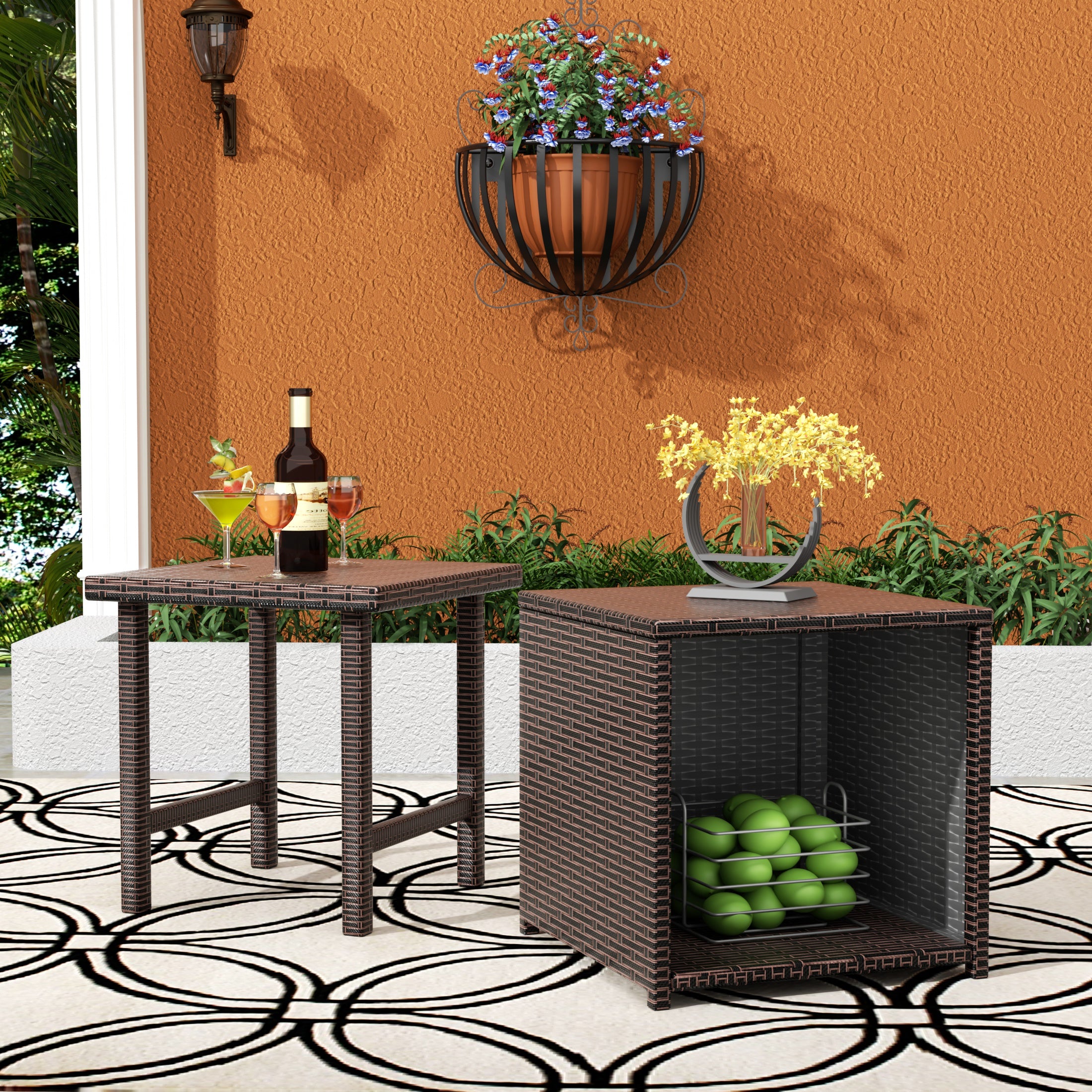 Wynston 2-piece Resin Wicker Outdoor Cube Ottoman with Square Side Table