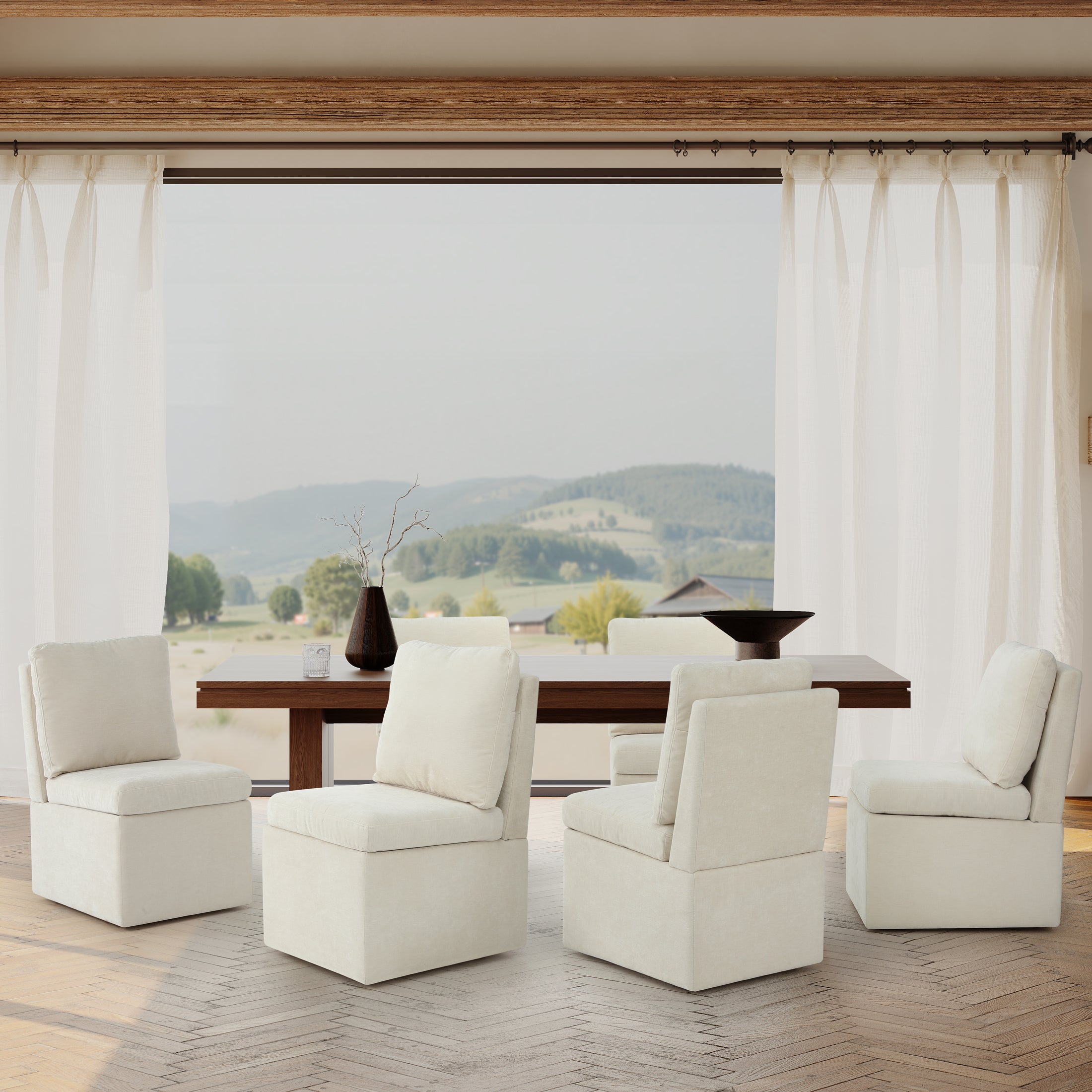 Danburry Modern Upholstered Chenille Armless Dining Chairs With Casters (Set of 6)