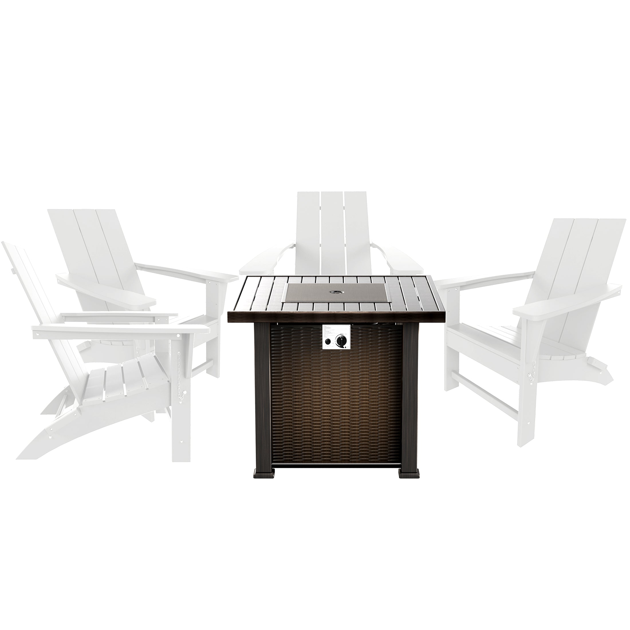 Palms Ashore Modern Folding Poly Adirondack Chair With Square Fire Pit Table