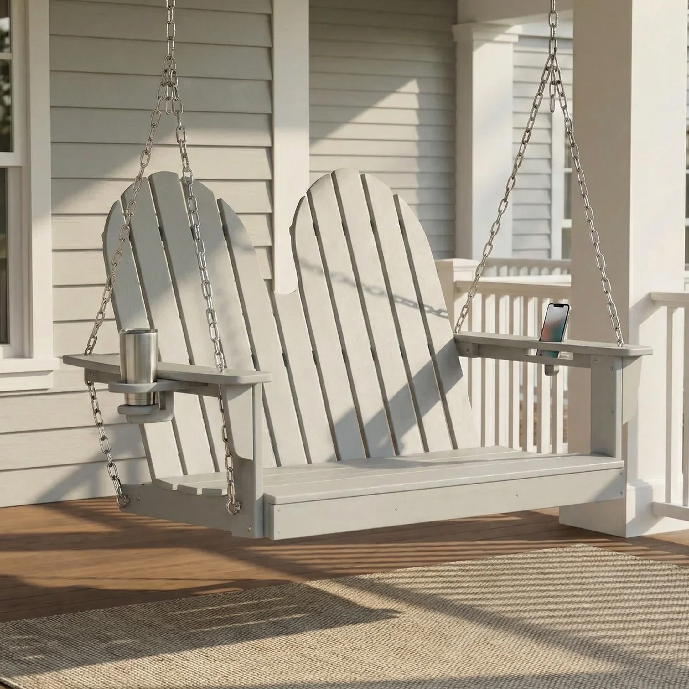 Savannah 4ft Outdoor HDPE Poly Farmhouse Hanging Porch Swing With Cup Holders