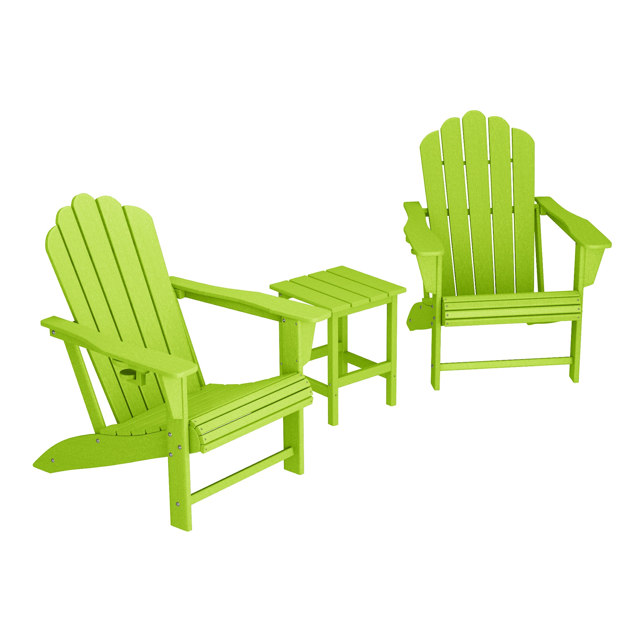 Lakeview 3-Piece Outdoor Patio HDPE Adirondack Chair With Cup Holder a