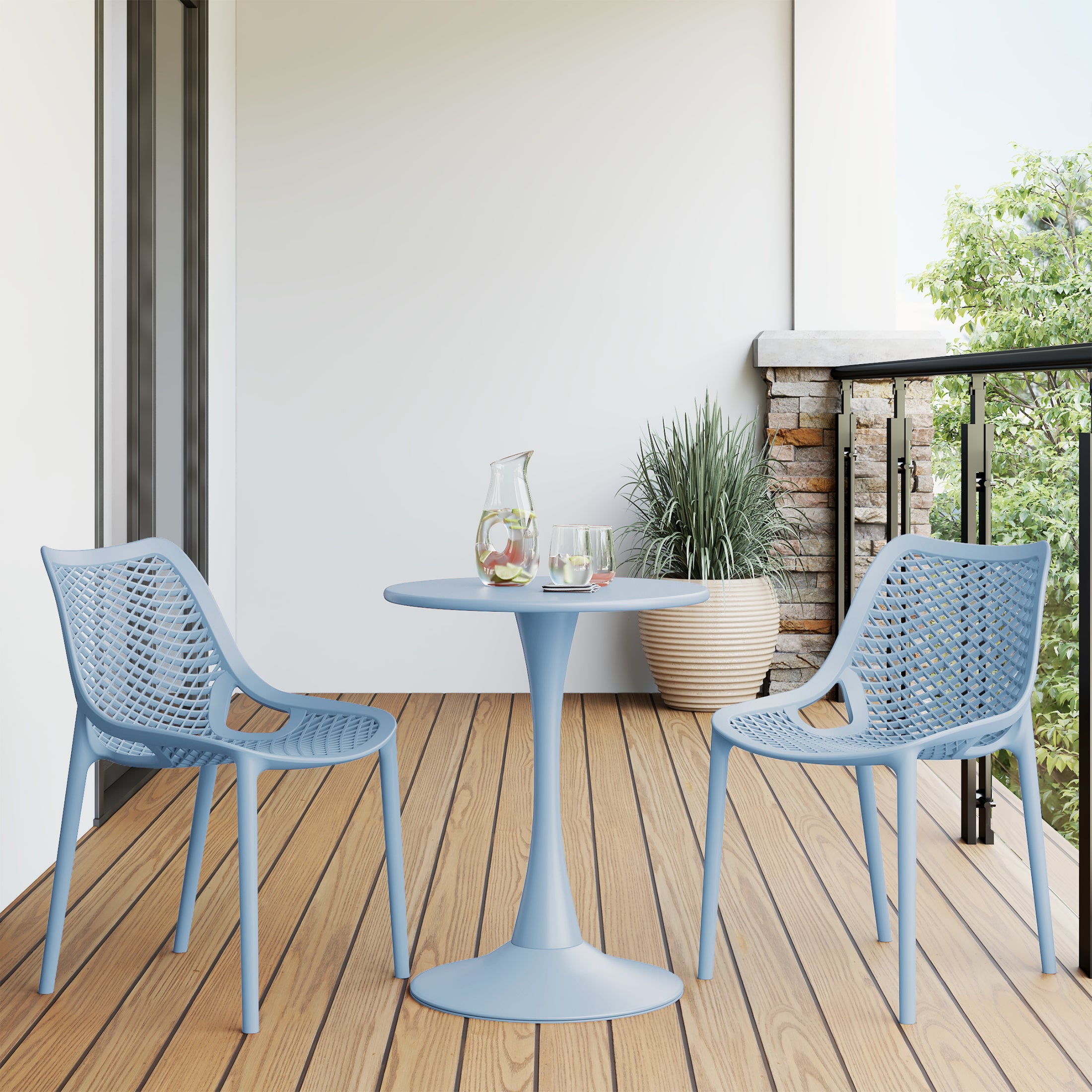 Sunshine Outdoor Stackable Modern Plastic Dining Chairs (Set of 2)