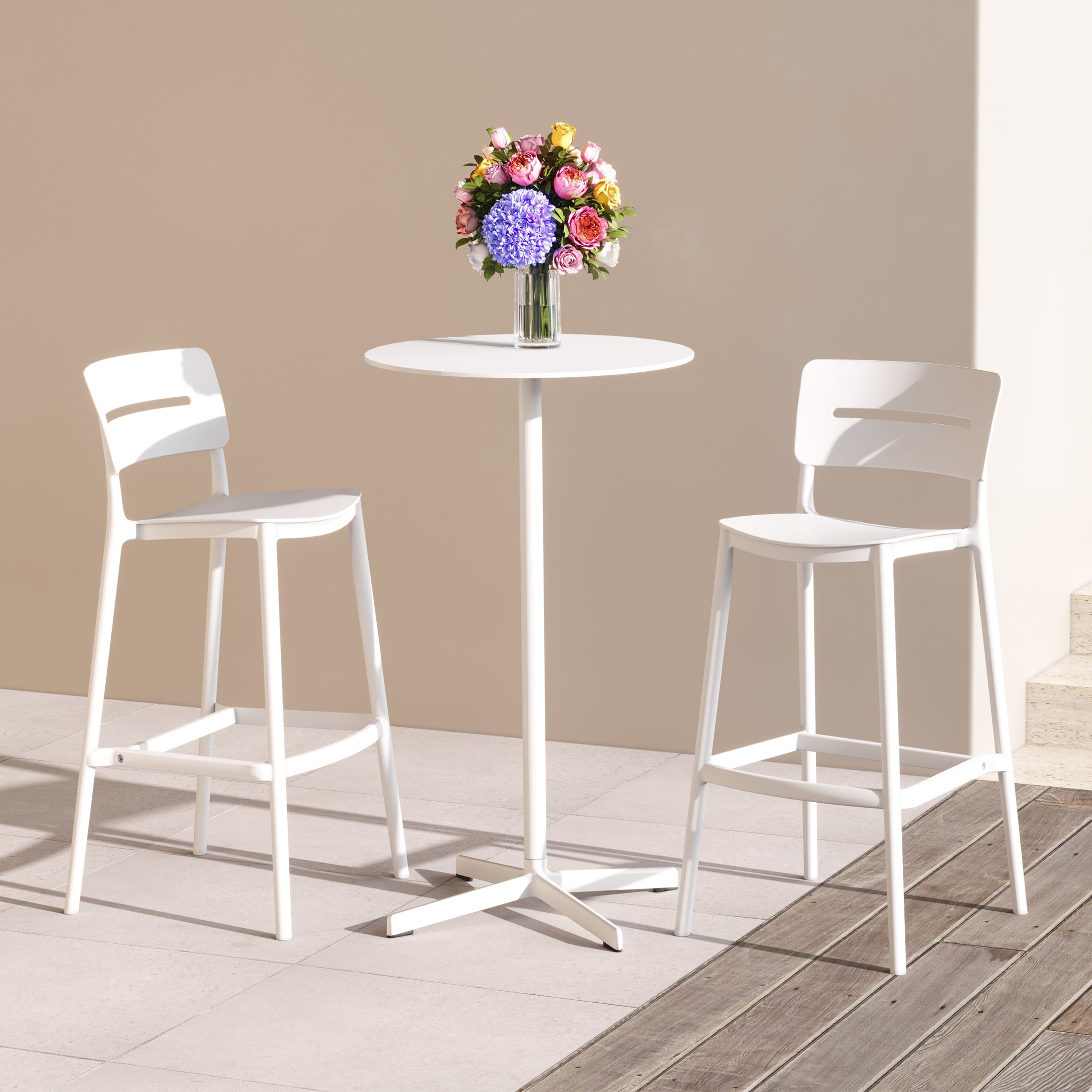 Sunshine Stackable Polypropylene Resin Plastic Outdoor Patio Bar Stools (Set of 2)