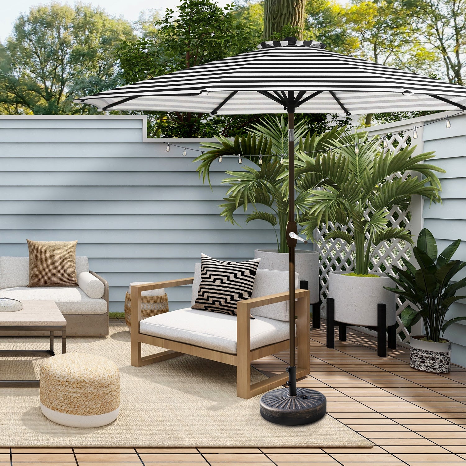 Cabana 9 ft. Patio Table Umbrella with Bronze color round free standing weight base kit