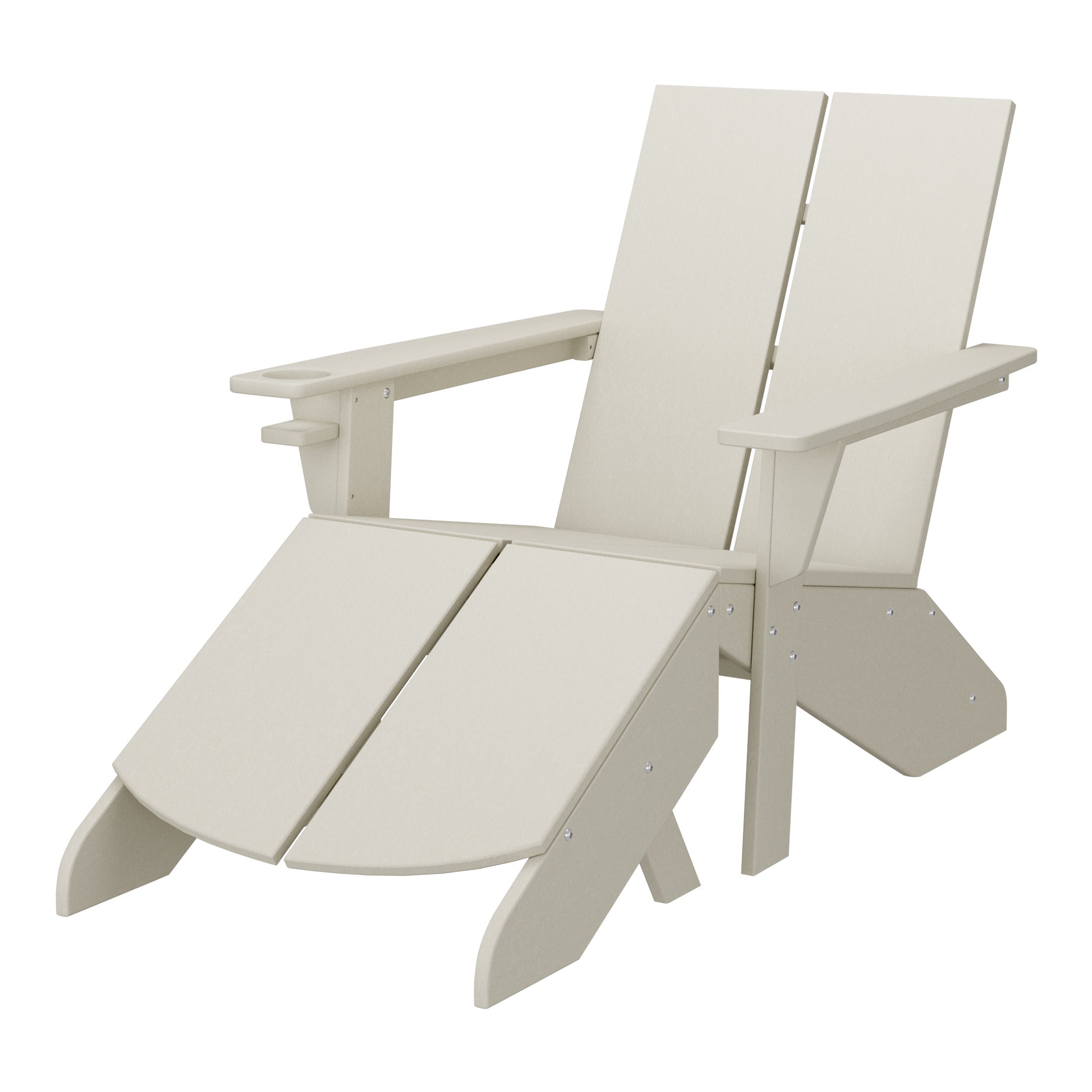Seaview Outdoor HDPE Modern Adirondack Chair with Folding Patio Ottoman and Cup Holder
