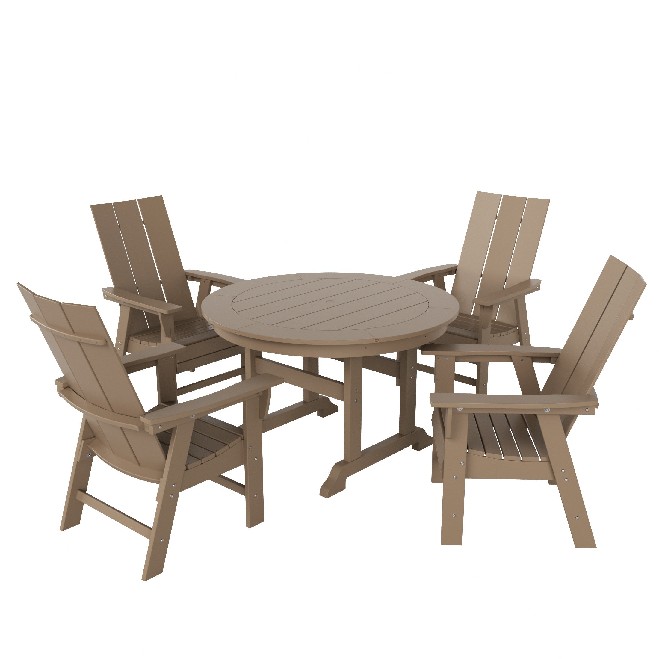 Palms 5 Piece Outdoor Patio Dining Round Table and Modern Armchair Set
