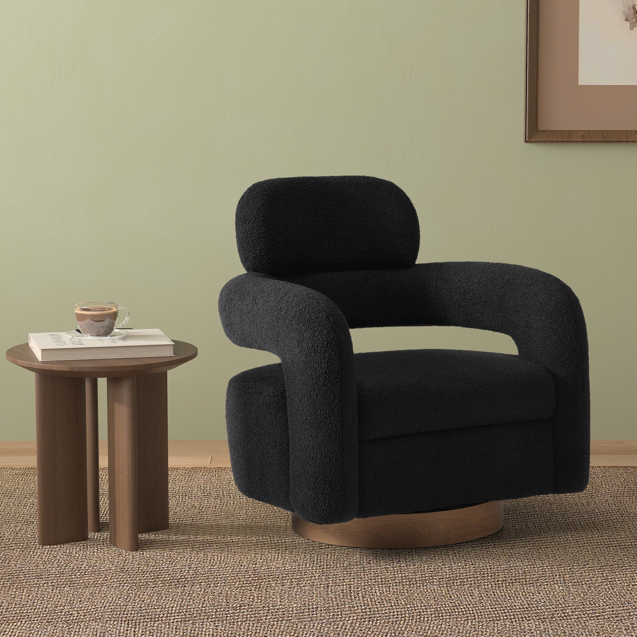 Celine Mid-Century Modern Sherpa Swivel Barrel Accent Chair