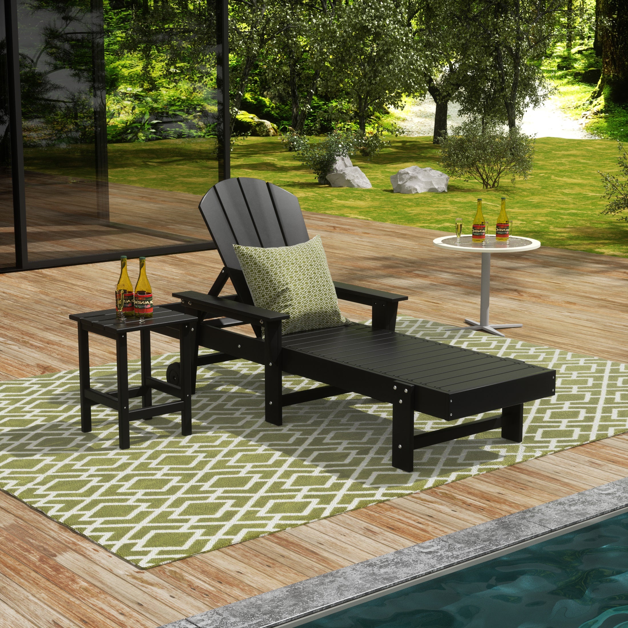 Paradise 2 Piece Adirondack Poly Reclining Chaise Lounge With Arms & Wheels