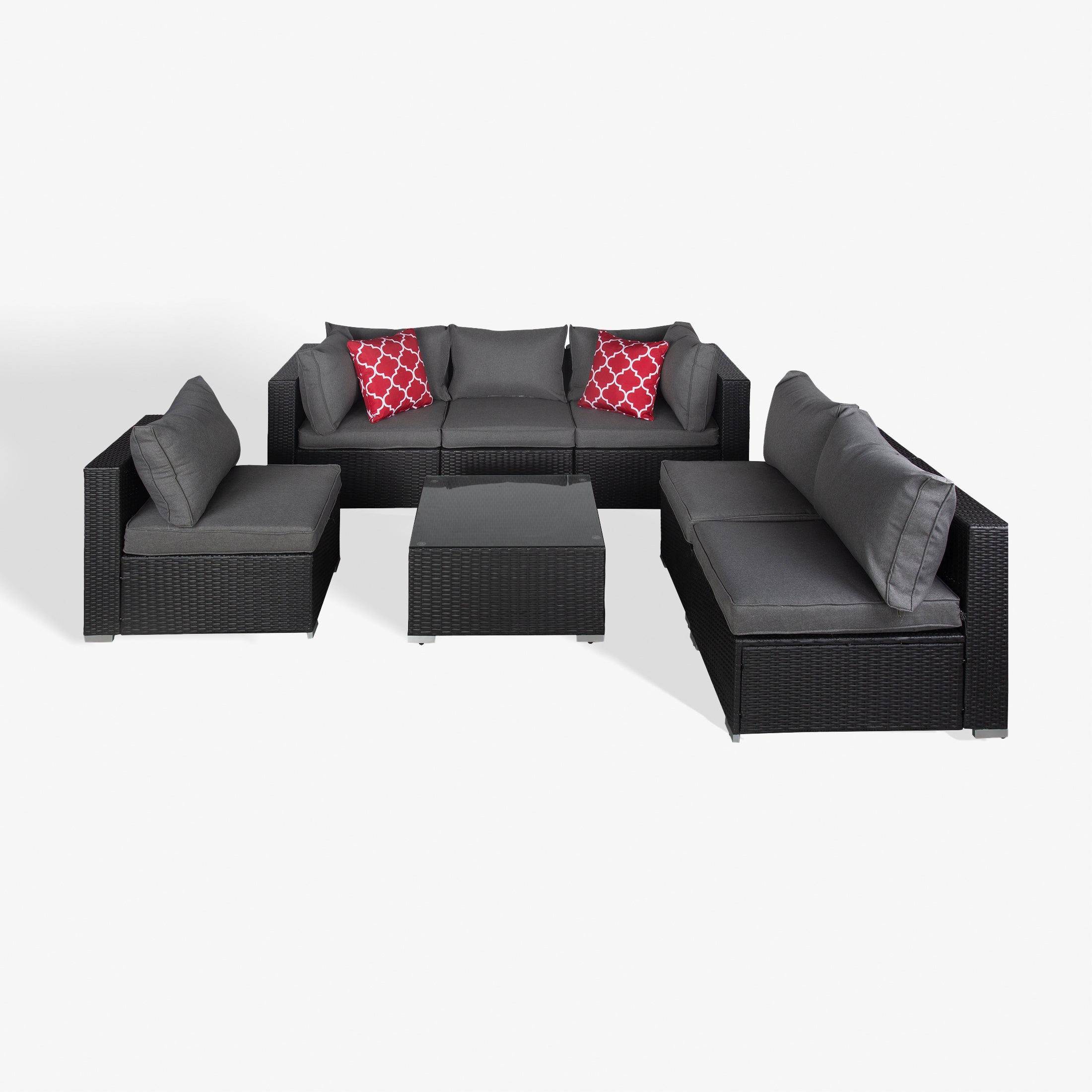 Adison 7-Piece set Expresso color Rattan Sofa seating group with cushions and pillows