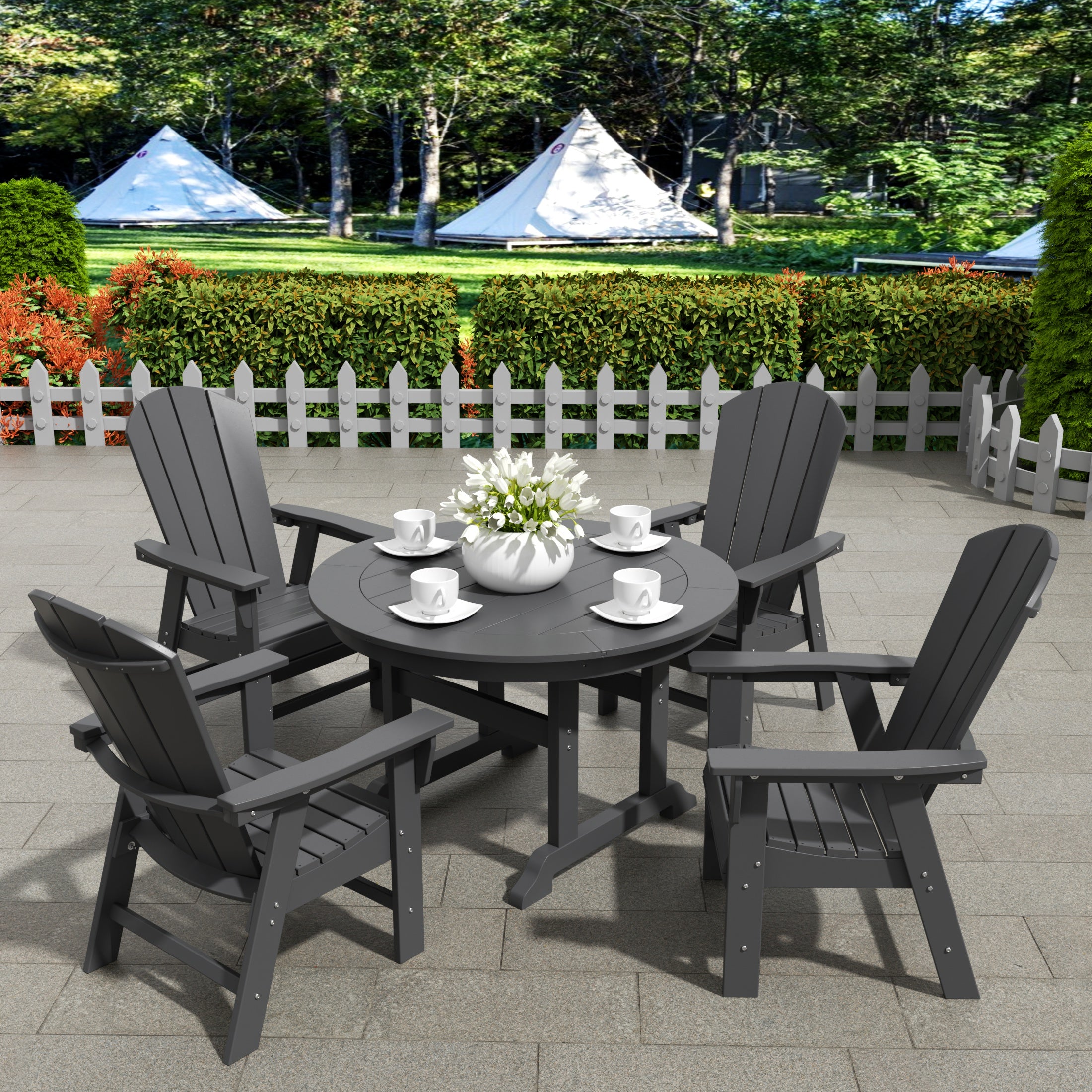 Paradise 5 Piece Outdoor Patio Dining Round Table and Curved Back Armchair Set