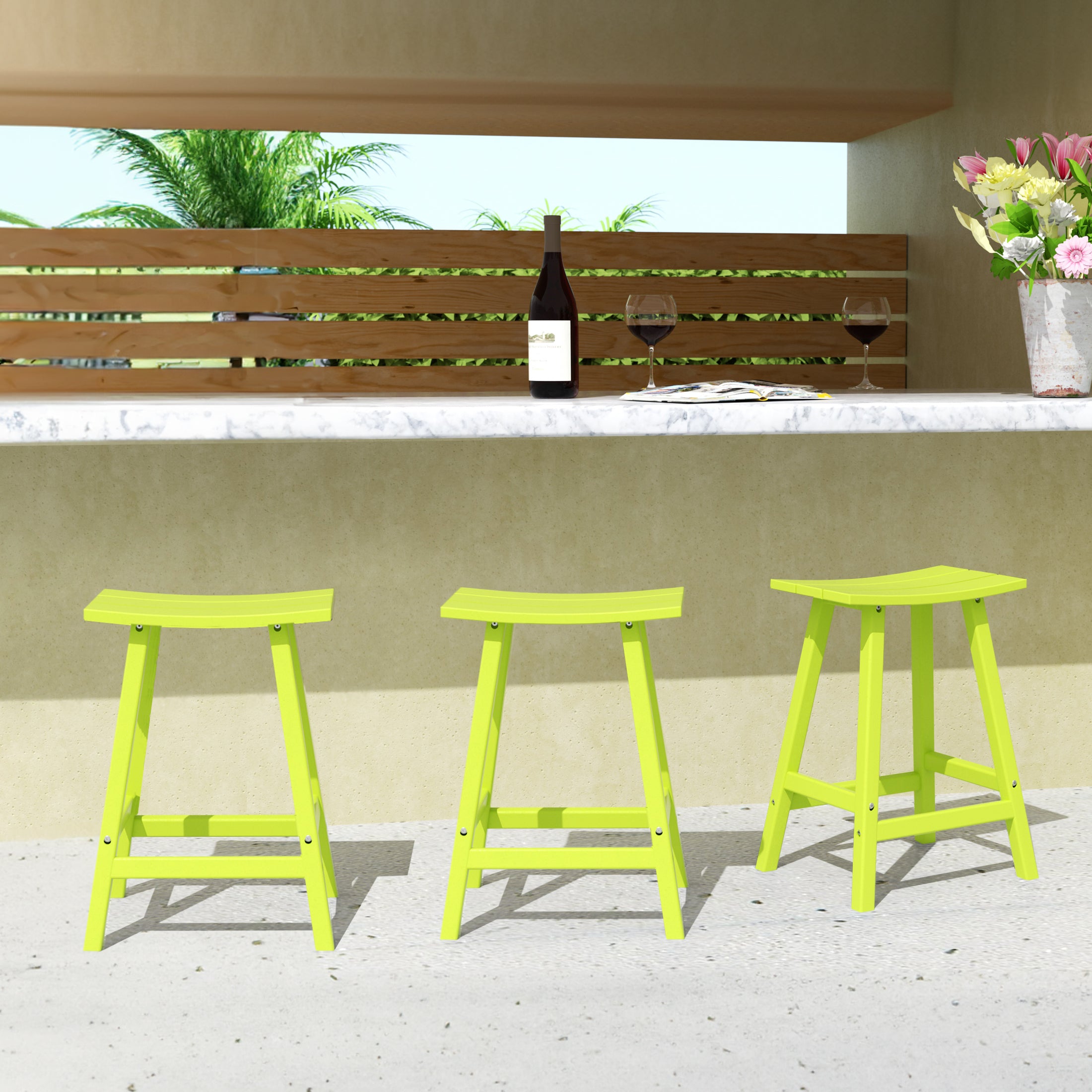 Paradise 24 Inch Counter High Saddle Stools (Set of 3)
