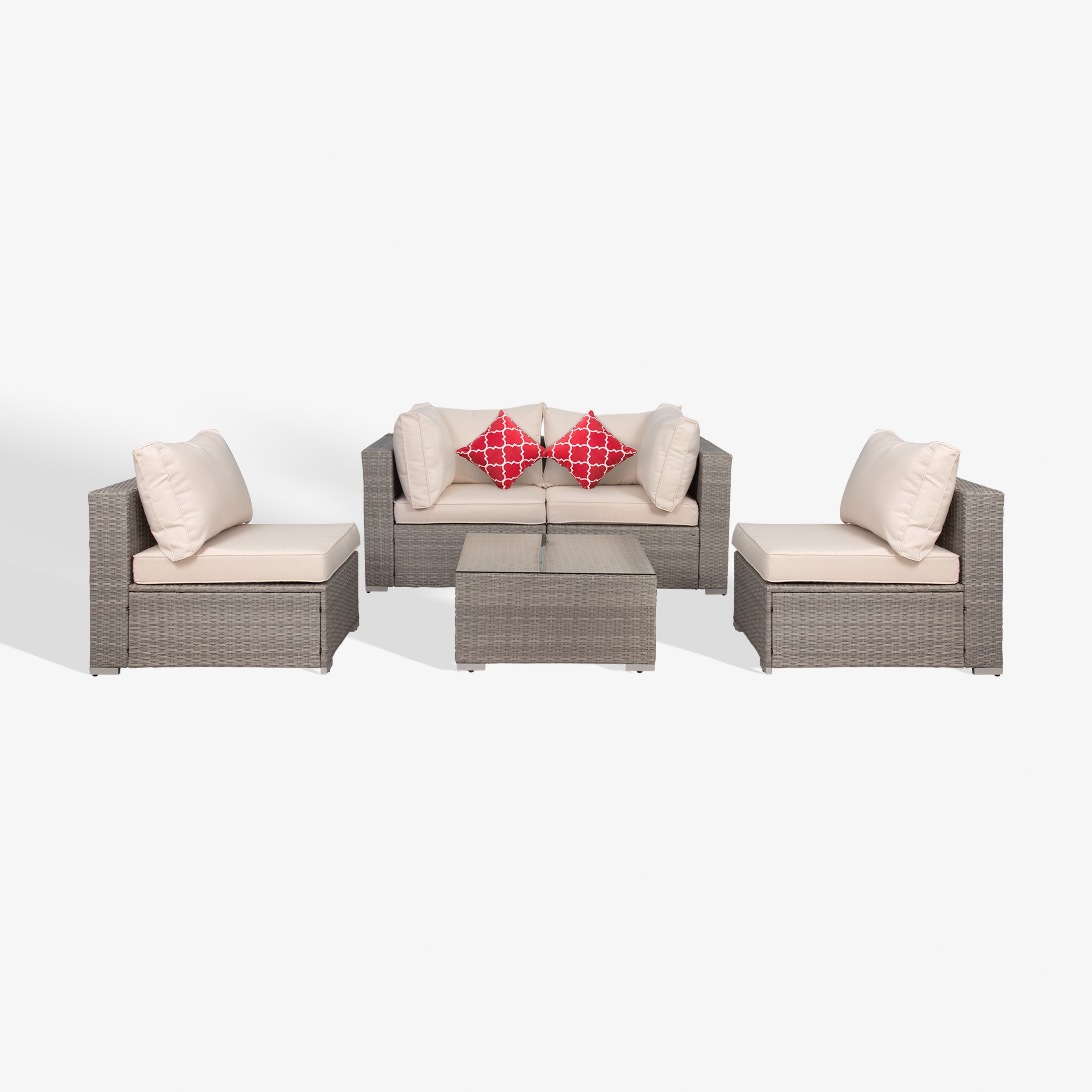 Adison 5-Piece set Expresso color Rattan Sofa seating group with cushions and pillows