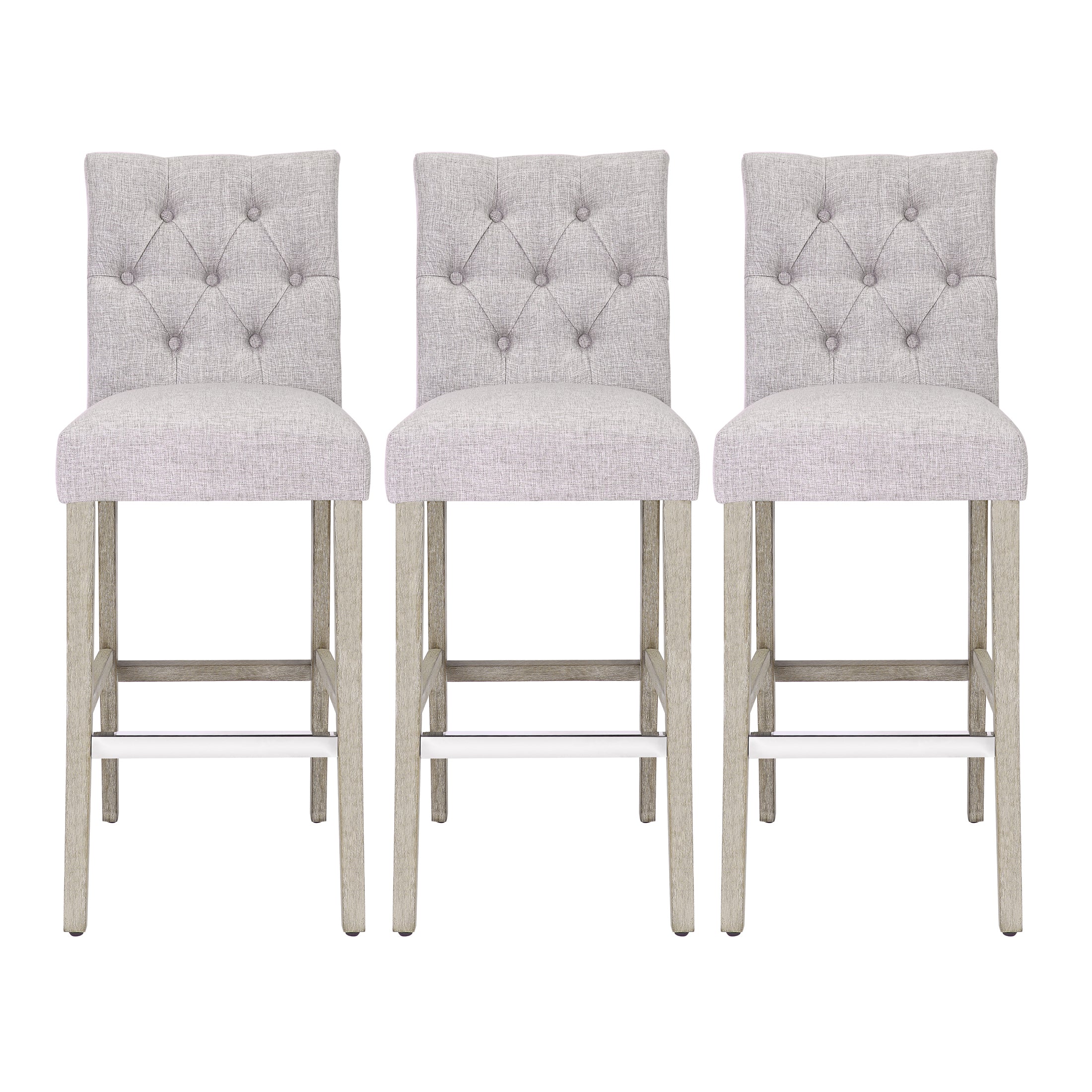 Bellmount 29" Upholstered Wood Bar Stool with Tufted Back (Set of 3)