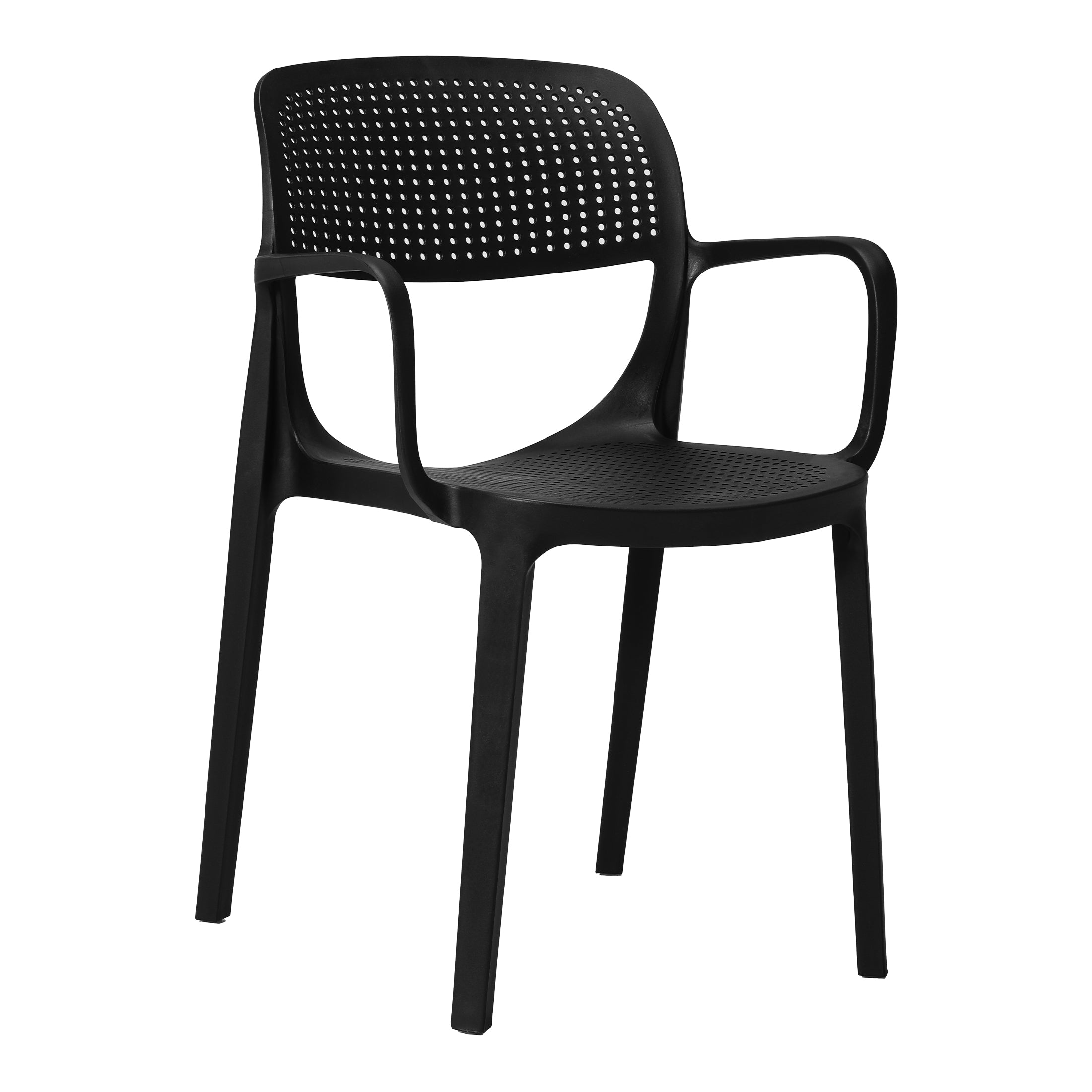 Sunshine 3-Piece Round Metal Bistro Dining Table Set And Stackable Resin Patio Dining Arm Chairs