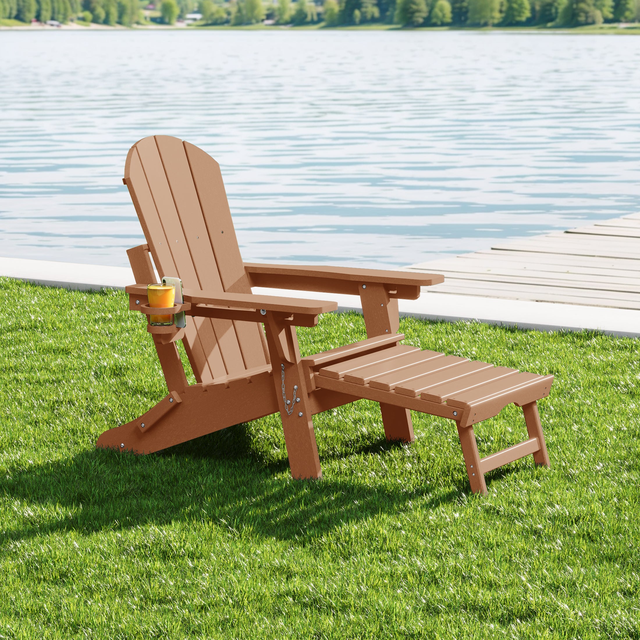 Paradise Folding Adjustable Adirondack Chair with Retractable Ottoman and Cup Holder