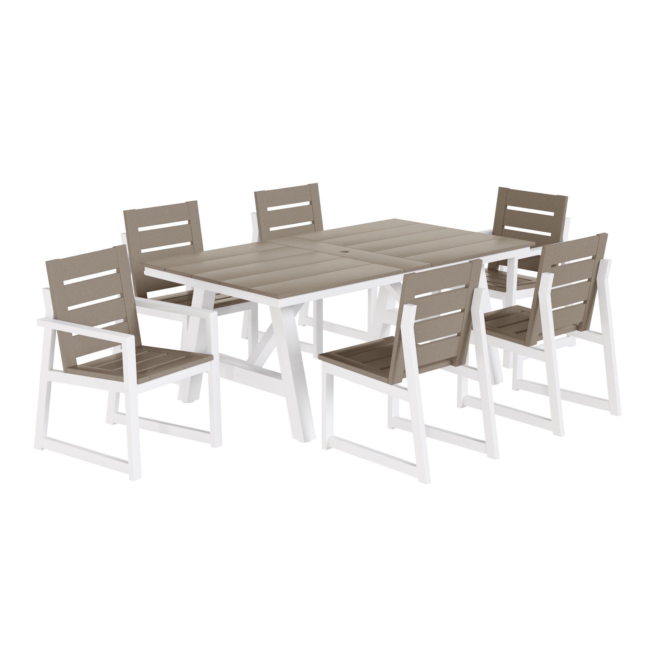Stinson 7-Piece HDPE Outdoor Furniture Patio Dining Table With Umbrella Hole and Chairs Set For 6