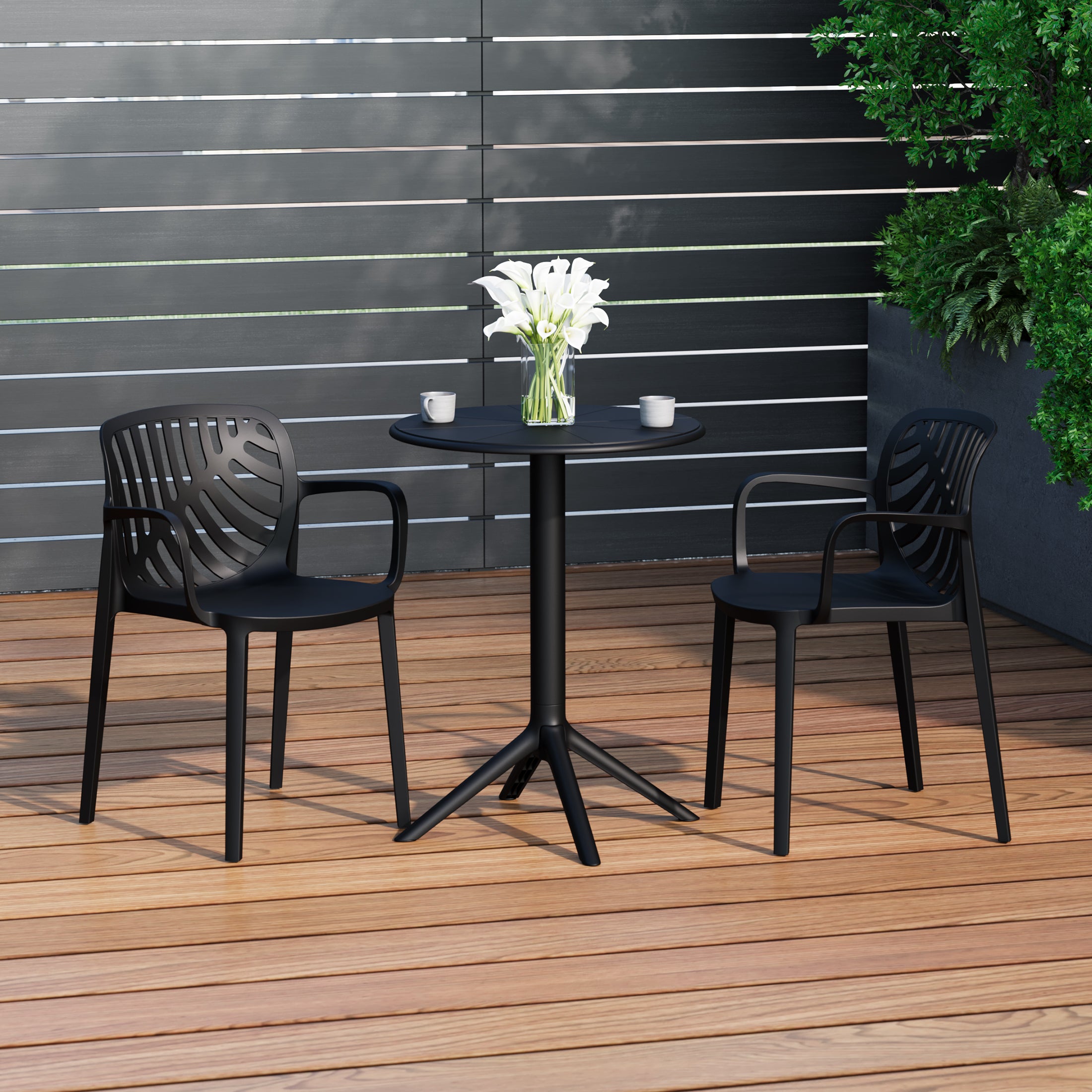 Sunshine 3-Piece Outdoor Resin Patio Bistro Table Set with Stackable Patio Dining Side Chairs For 2