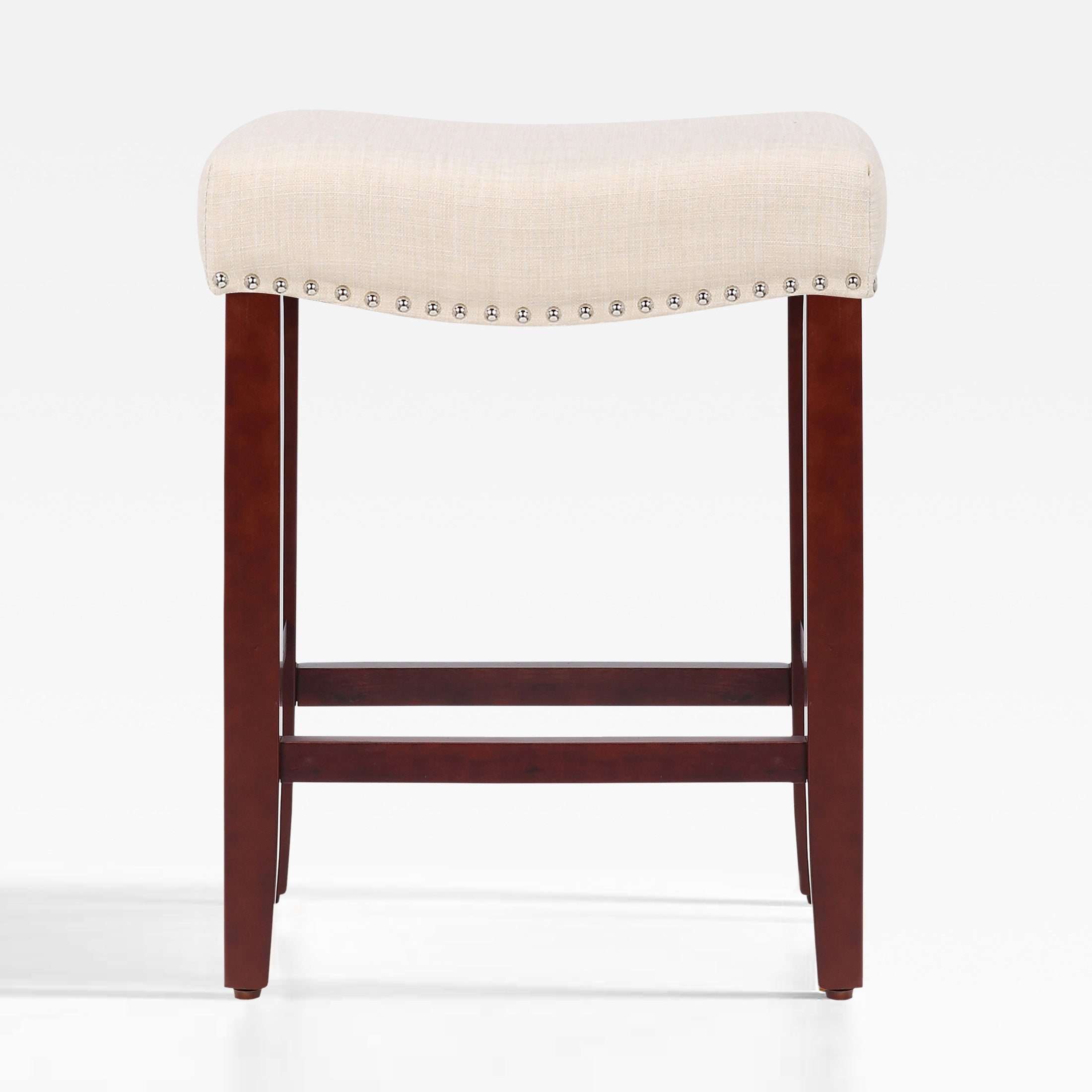 Bulmon 24" upholstered nail head bar counter stool with Cherry Red color legs