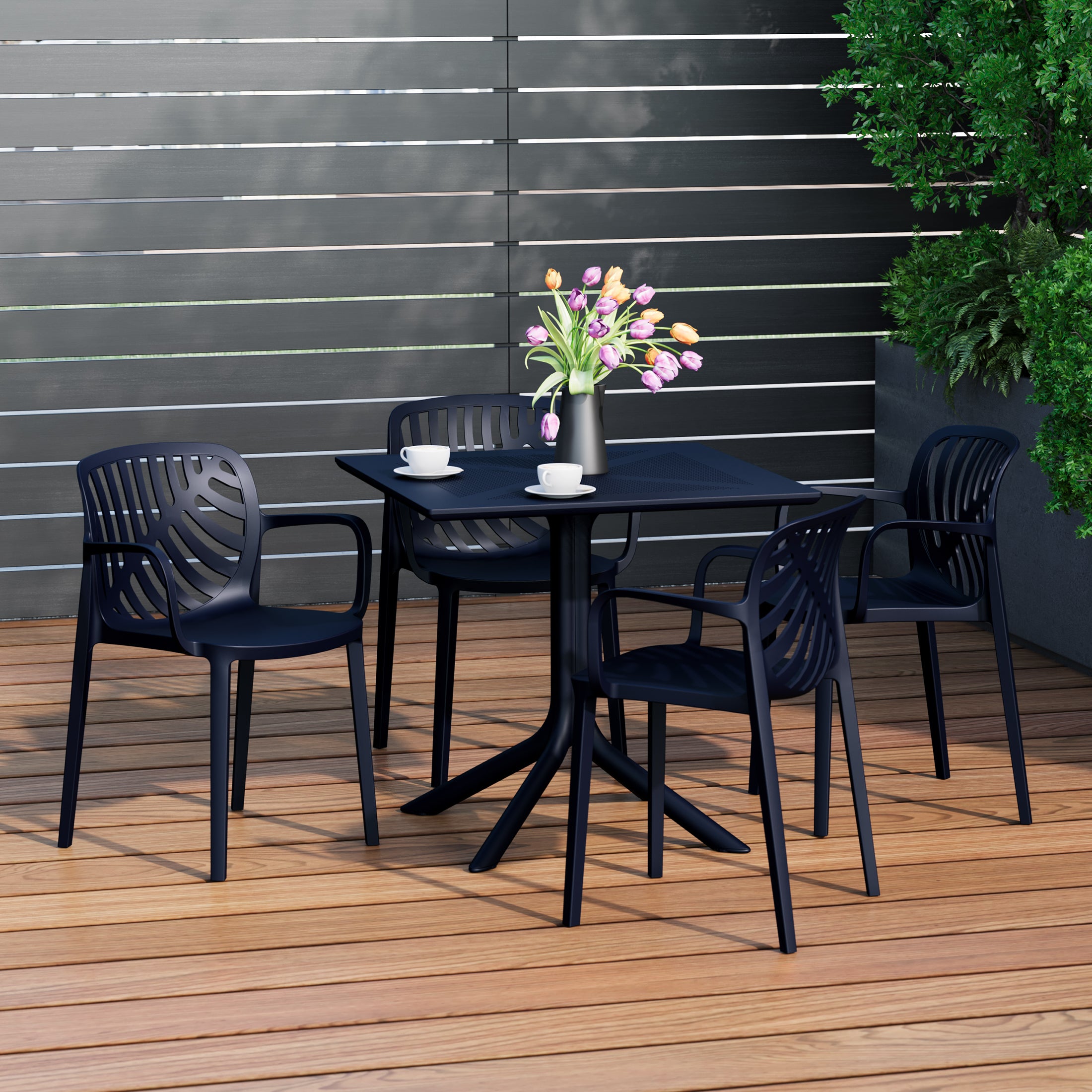 Sunshine 5-Piece Outdoor Resin Square Patio Dining Table Set with Modern Stackable Patio Dining Chairs