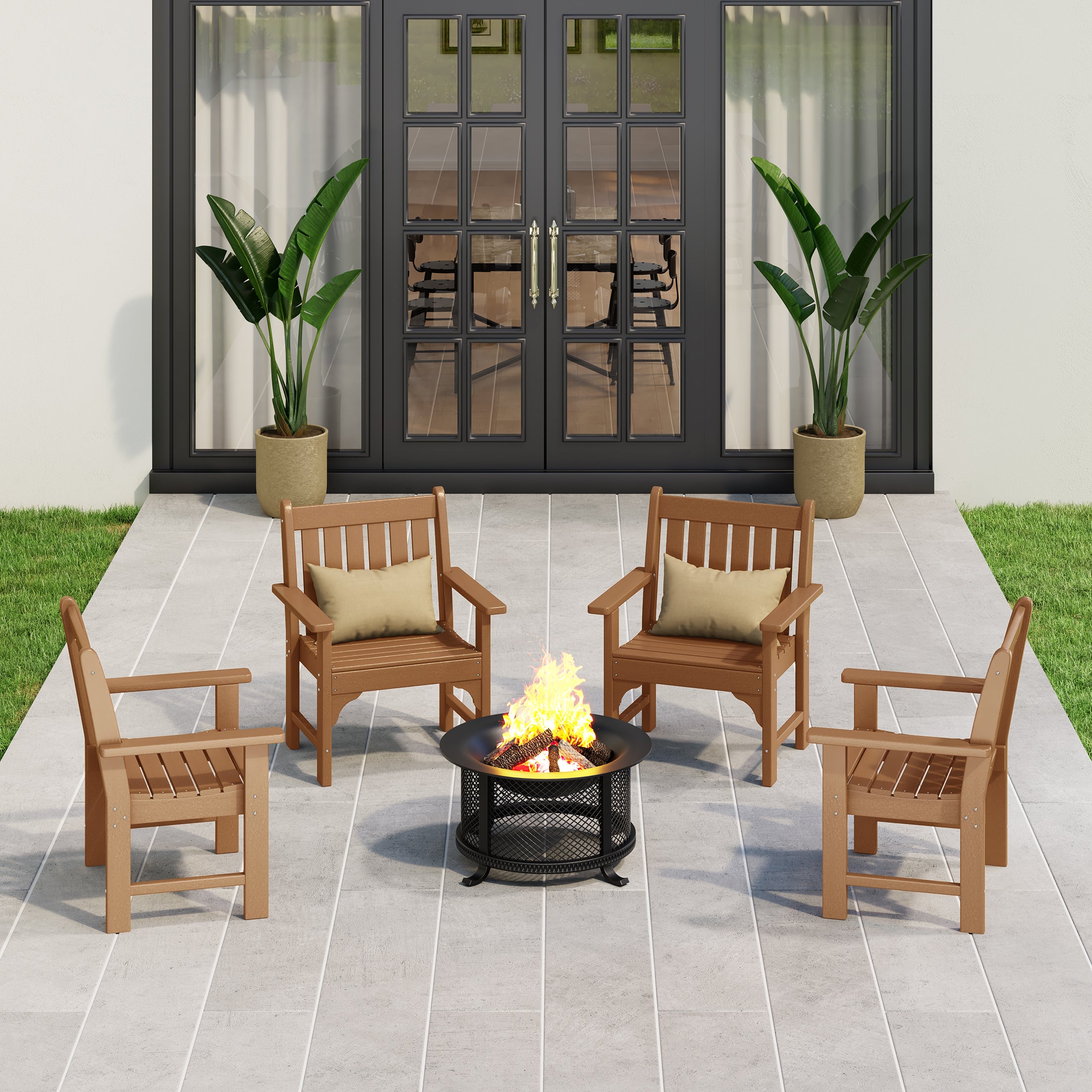 Paradise Outdoor Patio HDPE Adirondack Dining Arm Chairs (Set of 4)