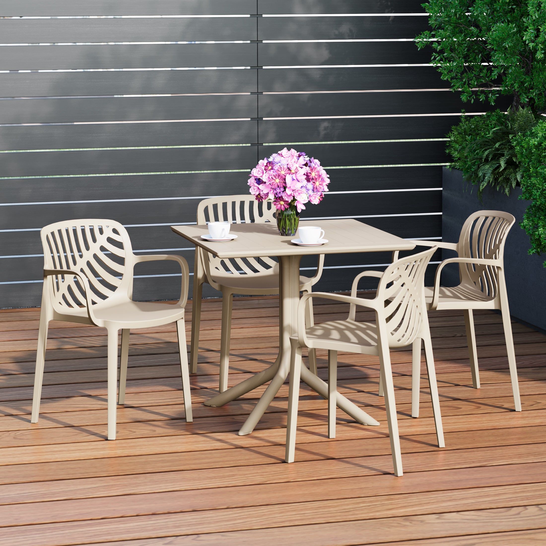 Sunshine 5-Piece Outdoor Square Patio Dining Table Set with Stackable Patio Dining Chairs