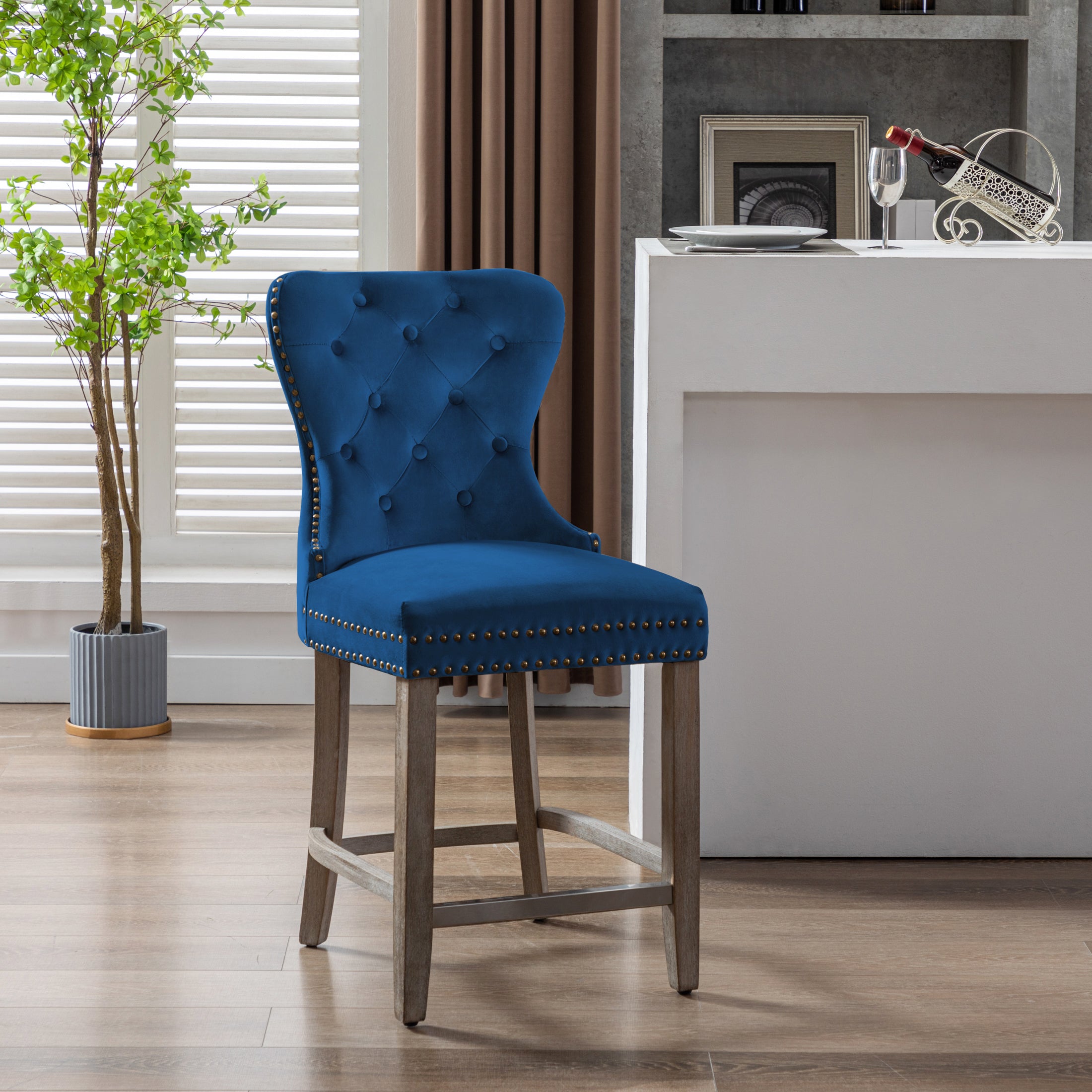 Hank 24" Tufted Velvet Counter Stool, Antique Gray