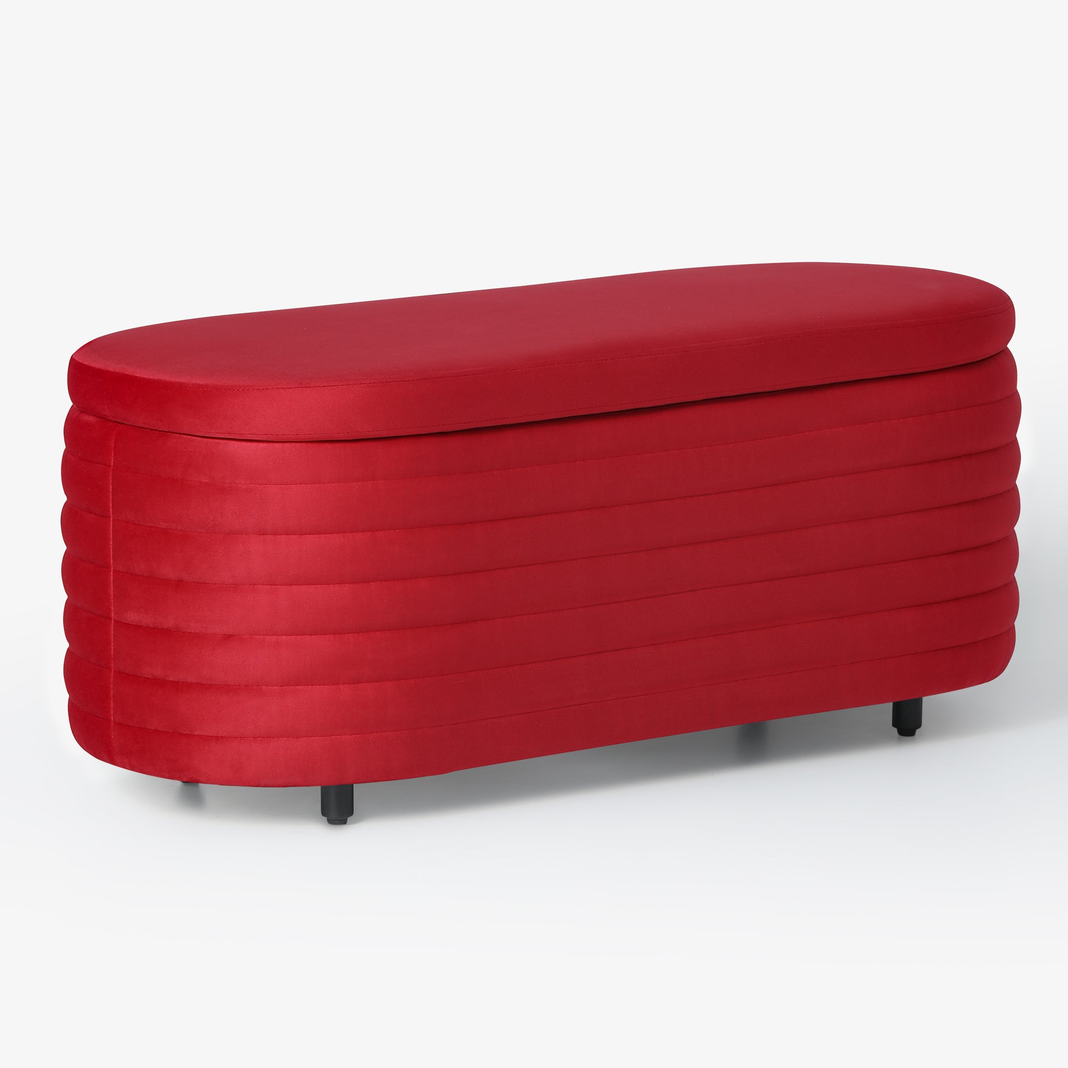 Alaia 42" Wide Mid-Century Modern Upholstered Velvet Tufted Oval Storage Ottoman Bench