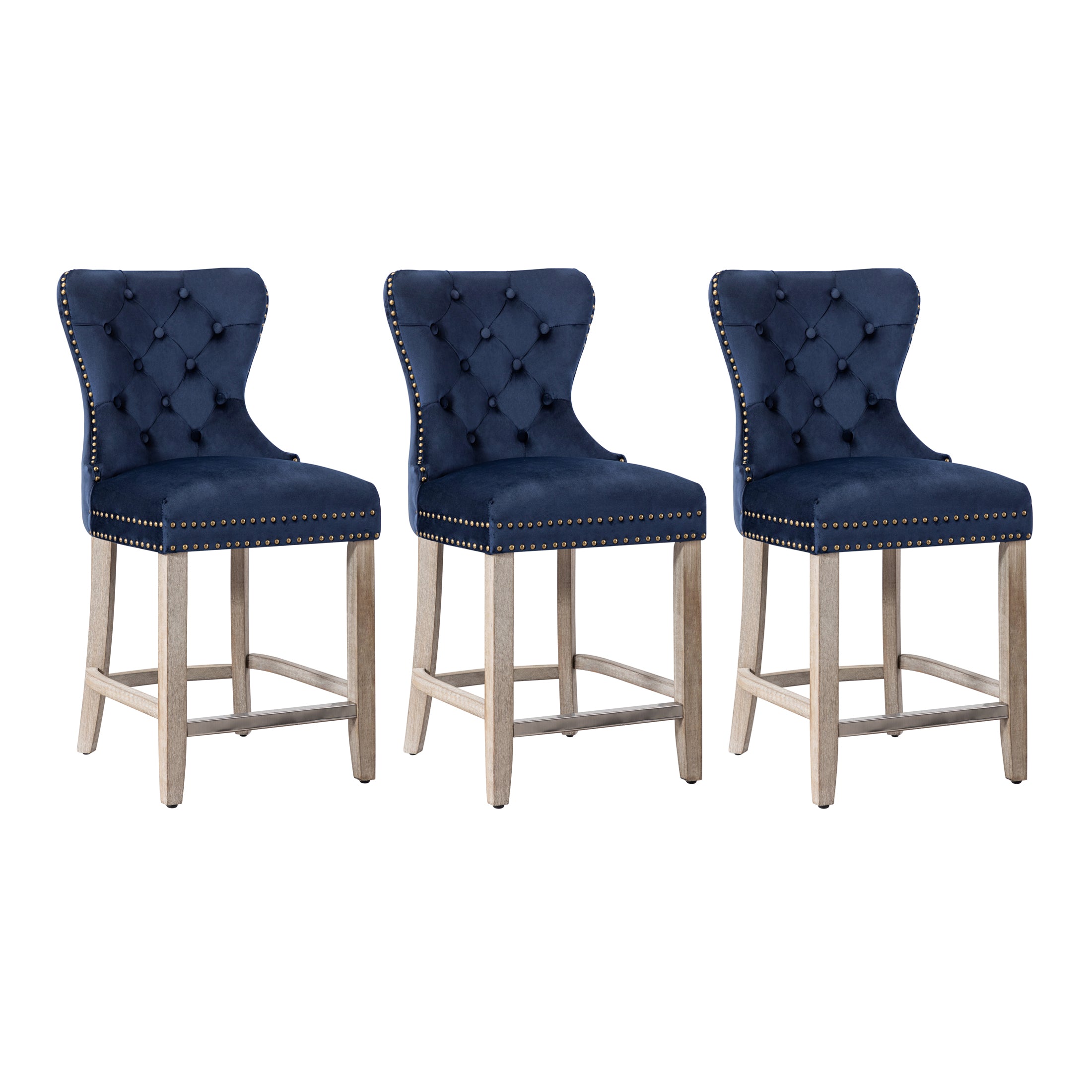 Hank 24" Tufted Velvet Counter Stool (Set of 3)