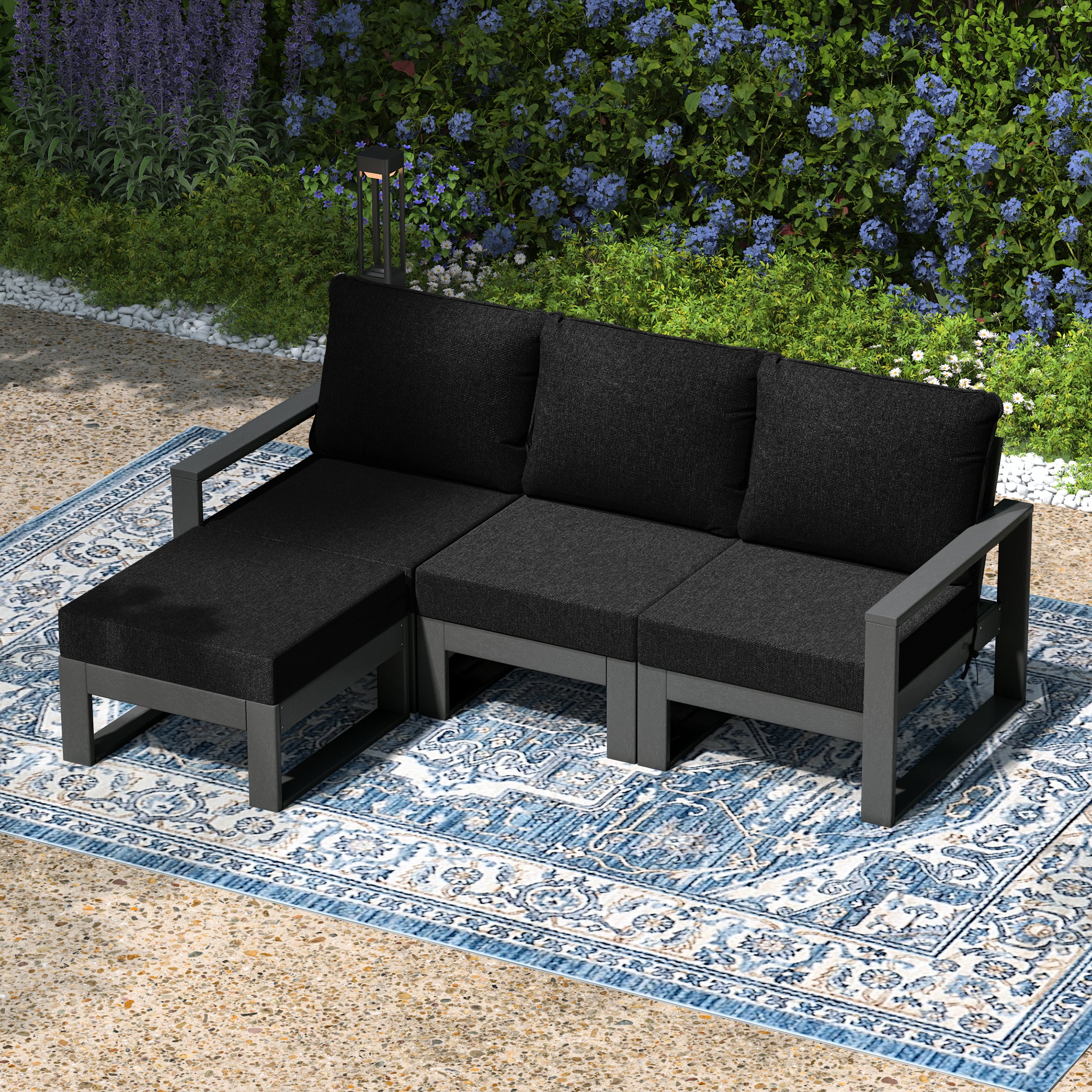 Rockaway 4-piece Outdoor HDPE All-Weather Modern Deep Seating Patio Sofa Sectional Set with Waterproof Cushions