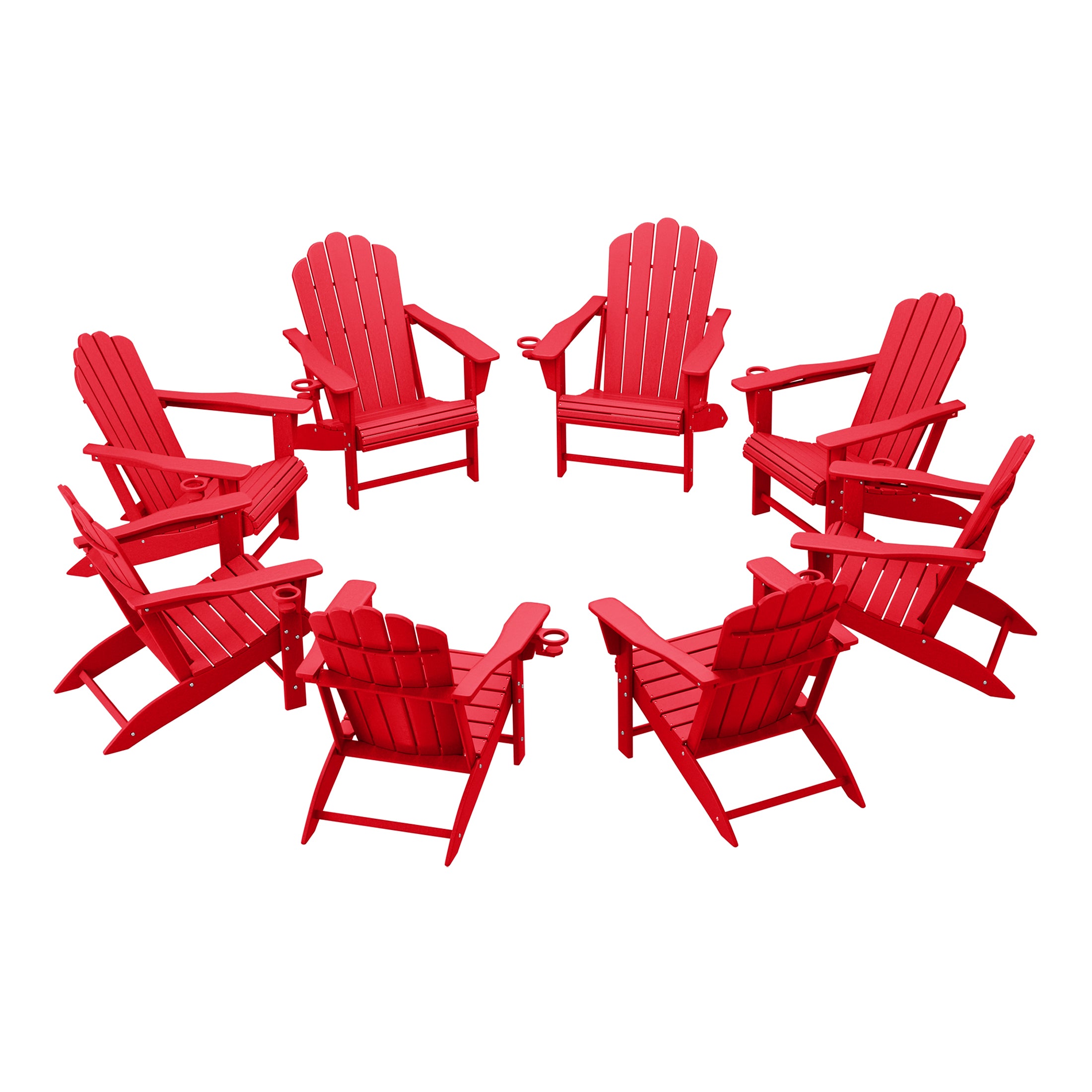Lakeview Outdoor Patio HDPE Adirondack Chairs With Cup Holders (Set of 8)