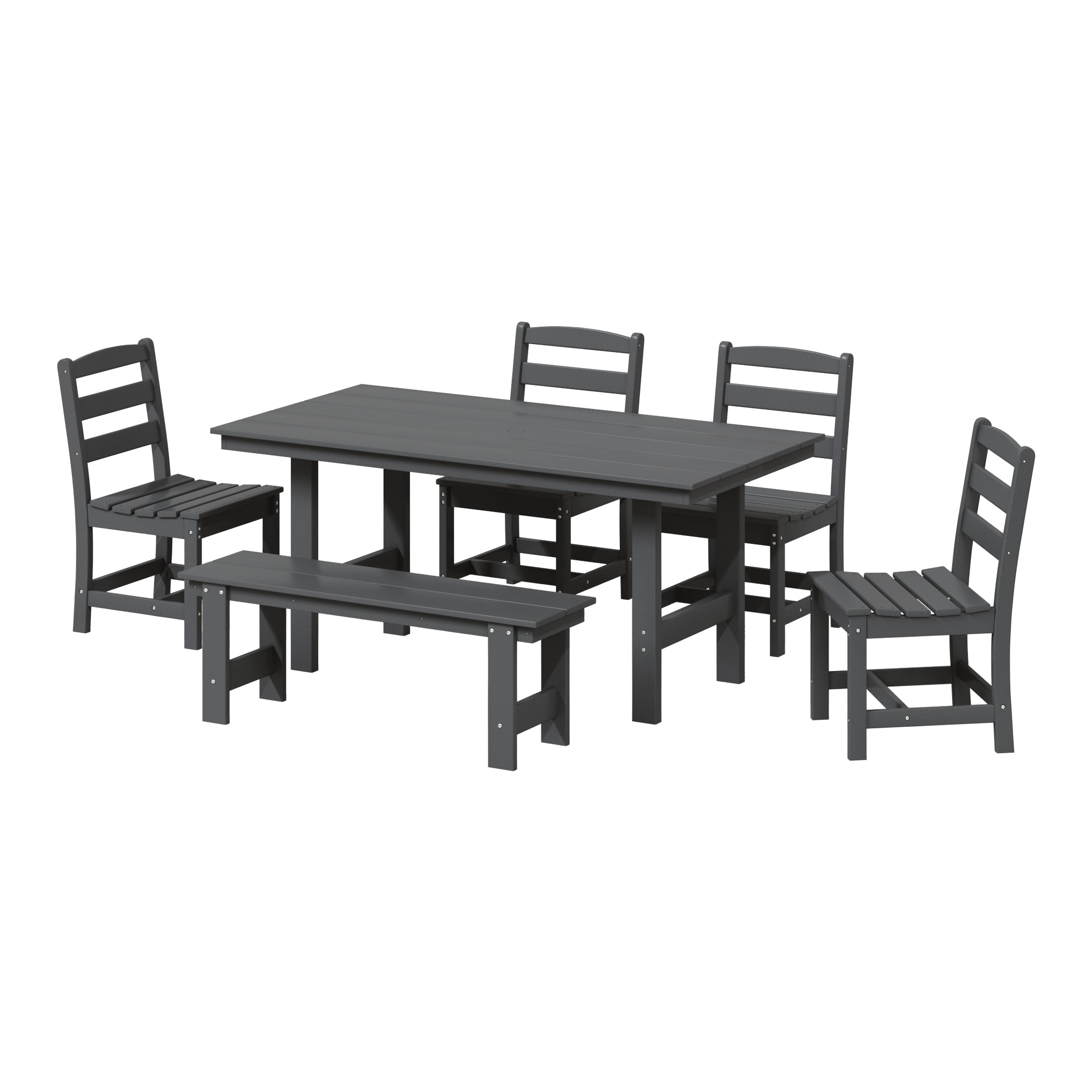 Palms 6-Piece Outdoor HDPE Rectangular Patio Dining Table Set with Bench
