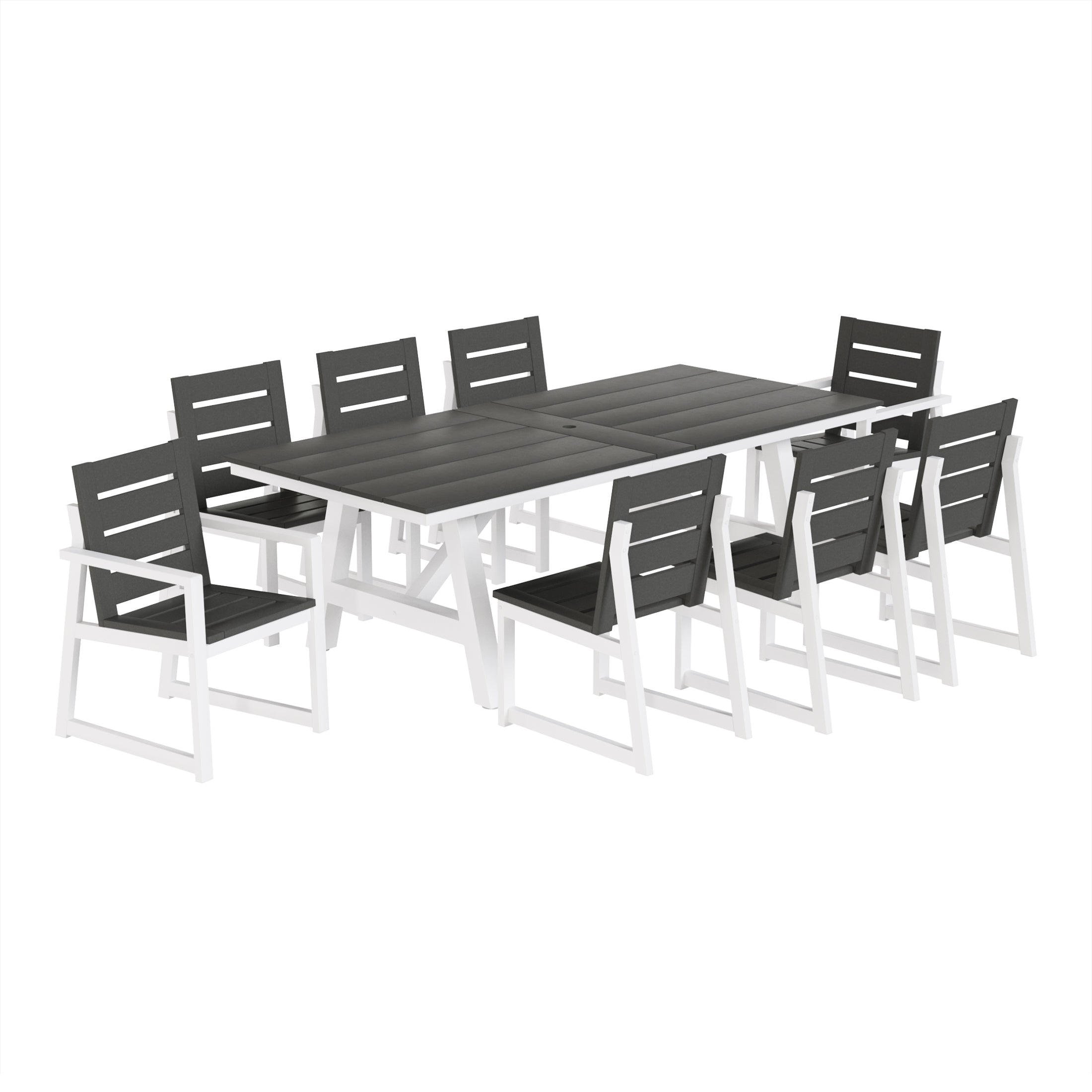 Stinson 9-Piece HDPE Outdoor Furniture Patio Dining Table With Umbrella Hole and Chairs Set For 8