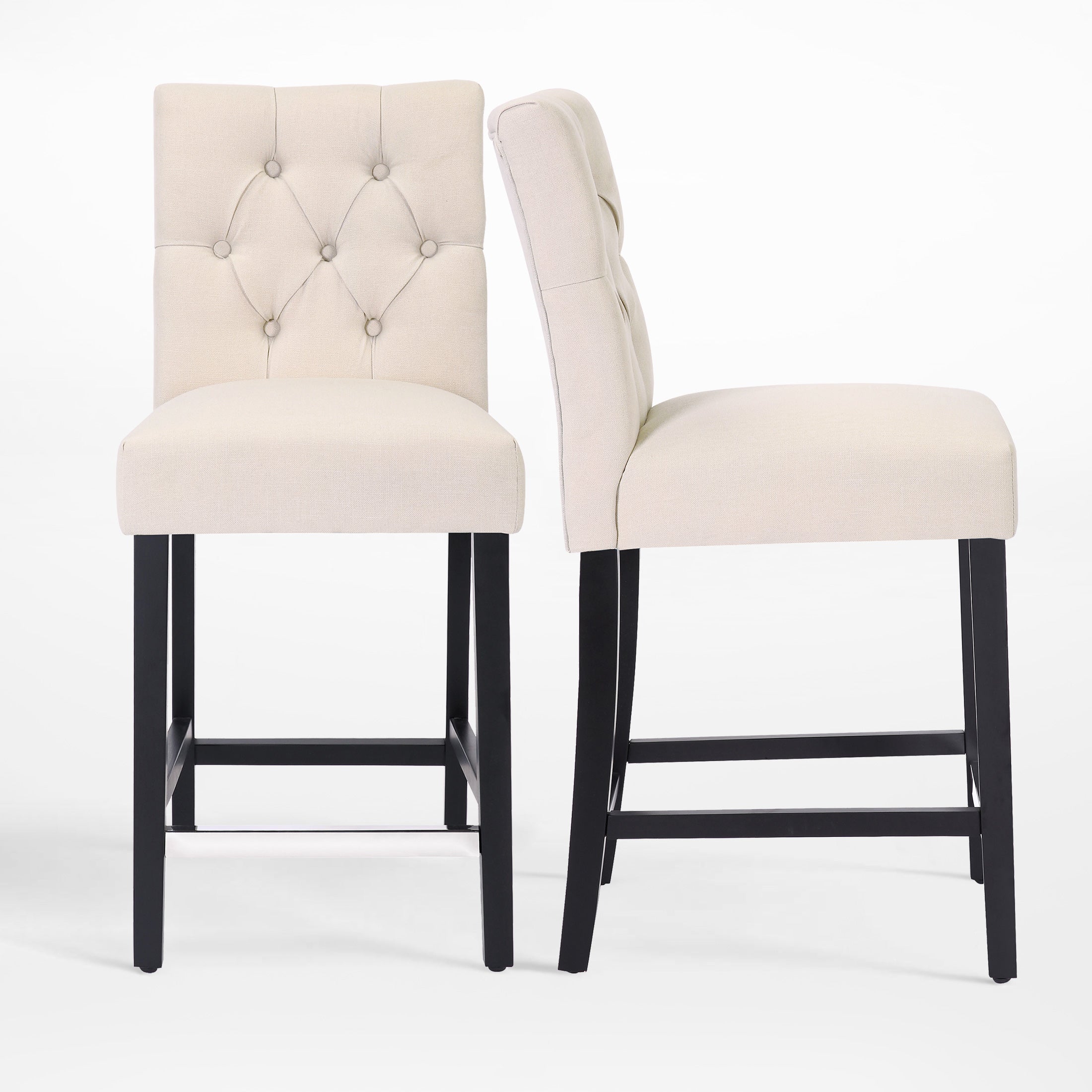 Bellmount 24" Linen Fabric Tufted Bar Stool (Set of 2),Black