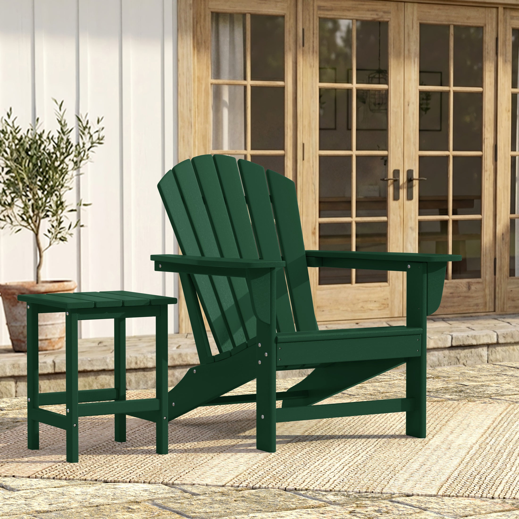 Classic Adirondack Chair for Outdoor Patio, Dark Green