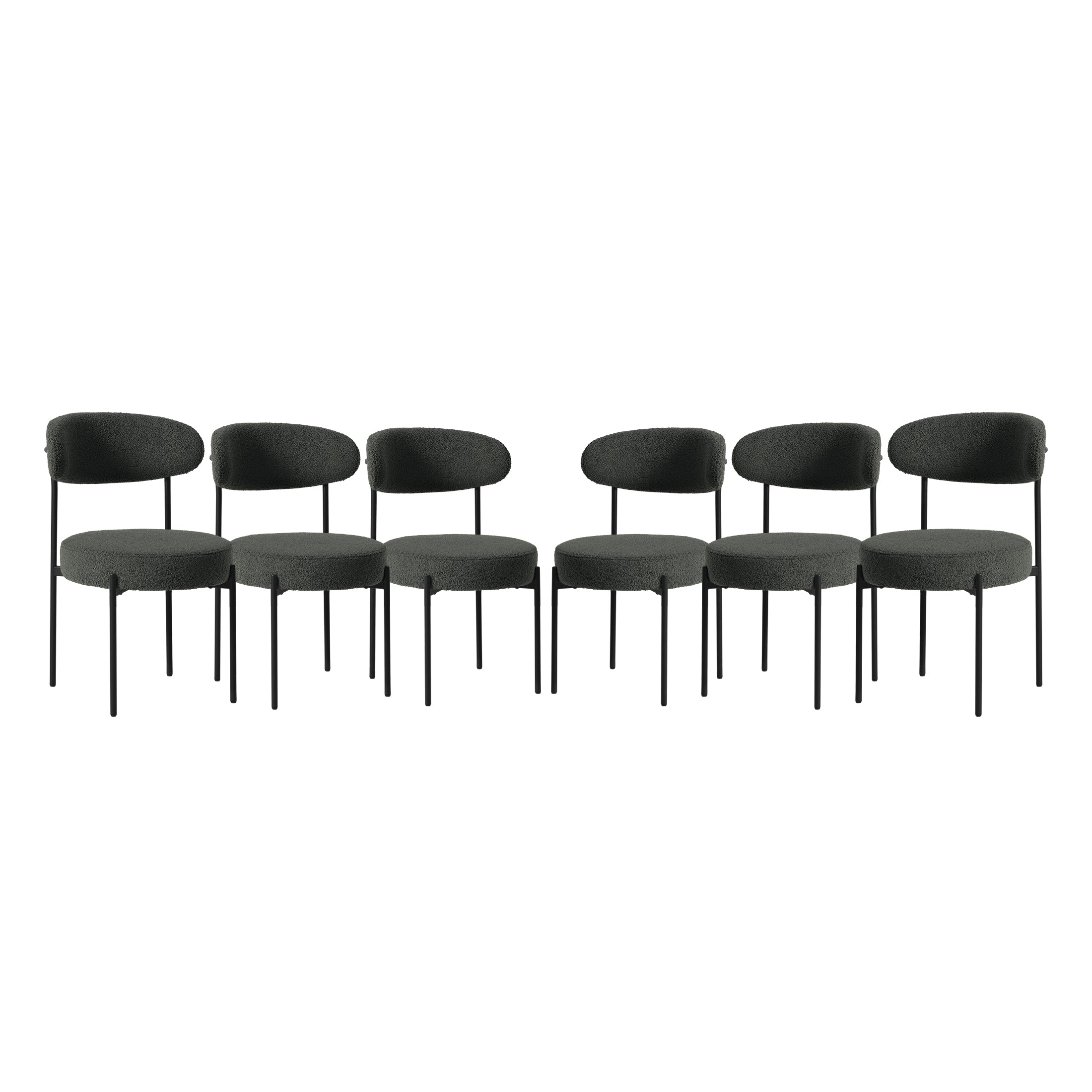 Celine Mid-Century Modern Upholstered Sherpa Round Dining Chairs (Set of 6)