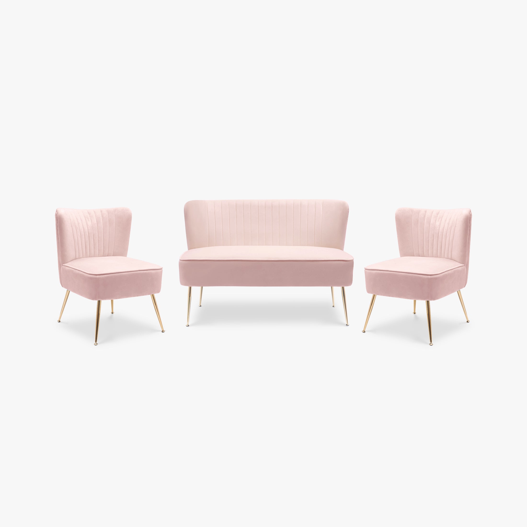 Alaia Mid Century Modern Tufted Velvet Loveseat Sofa and 22" Accent Chair 3-Piece Set