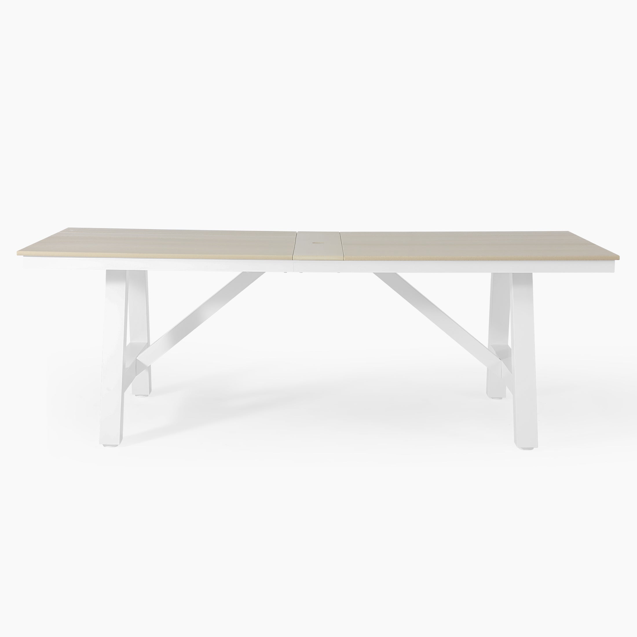 Stinson 90" HDPE Rectangle Outdoor Patio Dining Table With Umbrella Hole and Metal Frame