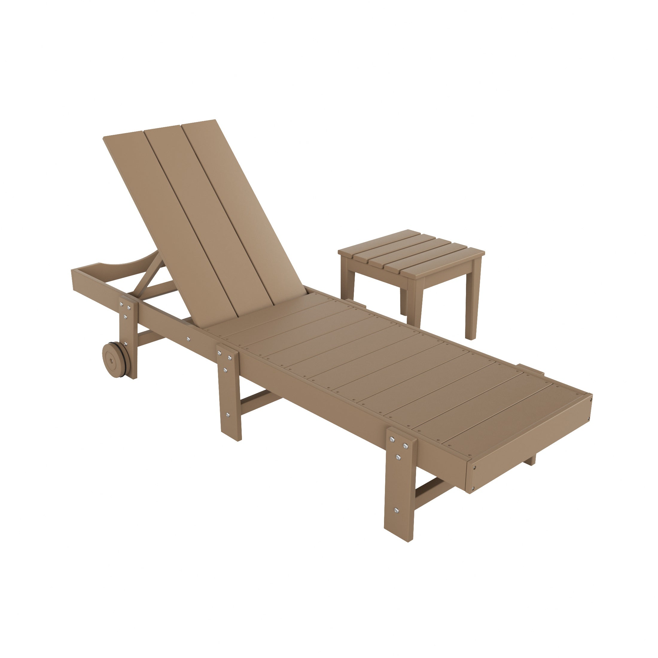 Palms 2 Piece Modern Poly Reclining Chaise Lounge With Wheels