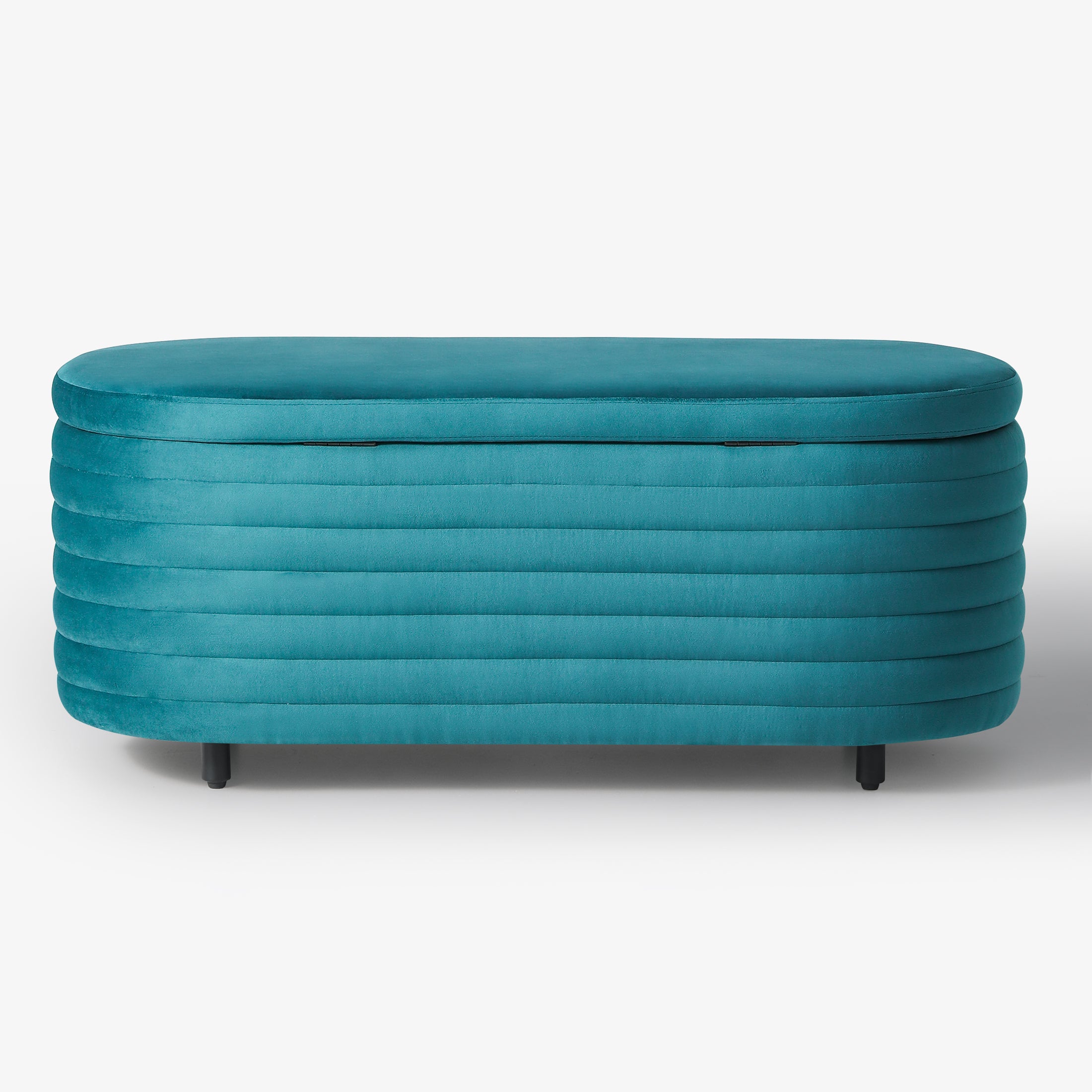 Alaia 42" Wide Mid-Century Modern Upholstered Velvet Tufted Oval Storage Ottoman Bench